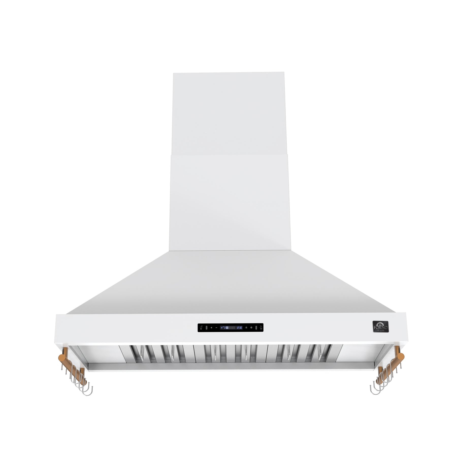 Forno Venezia 48 Inch Wall-Mounted Range Hood in White with Antique Brass Accessories, Touch Controls and Baffle Filters - BonPrix Électroménagers