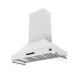Forno Venezia 48 Inch Wall-Mounted Range Hood in White with Antique Brass Accessories, Touch Controls and Baffle Filters - BonPrix Électroménagers