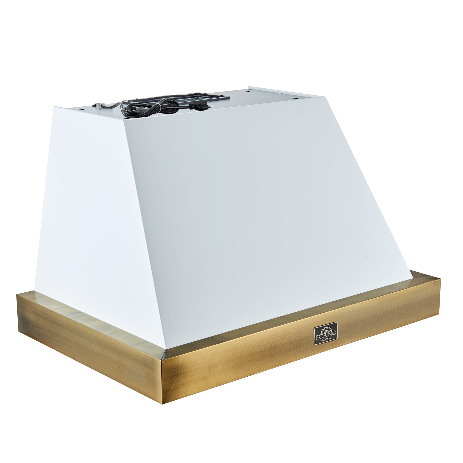 Forno Vittorio 36-Inch Wall Mount Range Hood, White with Antique Brass Trim, 600 CFM Airflow, Dishwasher-Safe Baffle Filters, Remote Control, 3-Speed Fan, Bright LED Lighting. - BonPrix Électroménagers