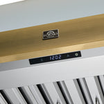 Forno Vittorio 36-Inch Wall Mount Range Hood, White with Antique Brass Trim, 600 CFM Airflow, Dishwasher-Safe Baffle Filters, Remote Control, 3-Speed Fan, Bright LED Lighting. - BonPrix Électroménagers