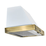 Forno Vittorio 36-Inch Wall Mount Range Hood, White with Antique Brass Trim, 600 CFM Airflow, Dishwasher-Safe Baffle Filters, Remote Control, 3-Speed Fan, Bright LED Lighting. - BonPrix Électroménagers