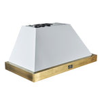 Forno Vittorio 48-Inch Wall Mount Range Hood, White with Antique Brass Trim, 600 CFM Airflow, Dishwasher-Safe Baffle Filters, Remote Control, 3-Speed Fan, Bright LED Lighting - BonPrix Électroménagers