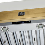 Forno Vittorio 48-Inch Wall Mount Range Hood, White with Antique Brass Trim, 600 CFM Airflow, Dishwasher-Safe Baffle Filters, Remote Control, 3-Speed Fan, Bright LED Lighting - BonPrix Électroménagers