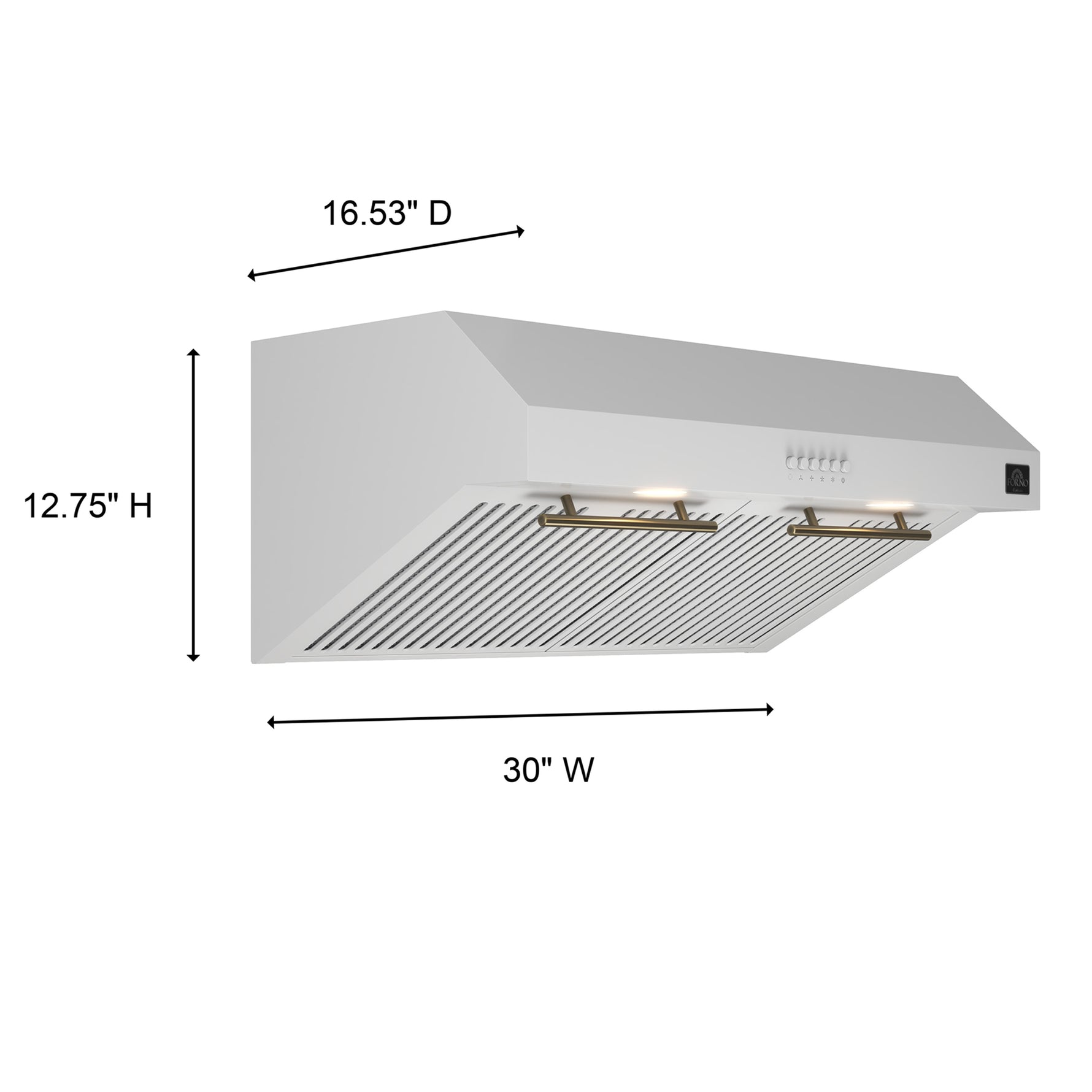 Forno Bari Espresso 30-Inch Under Cabinet Range Hood, White, 600 CFM, LED Lighting, Dishwasher-Safe Baffle Filters, 3-Speed Fan Control - BonPrix Électroménagers