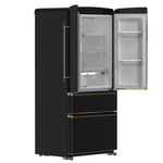 Forno Luigi 33-Inch French Door Refrigerator, 18 cu.ft, Black Finish, Antique Brass Handles, ENERGY STAR Certified - BonPrix Électroménagers