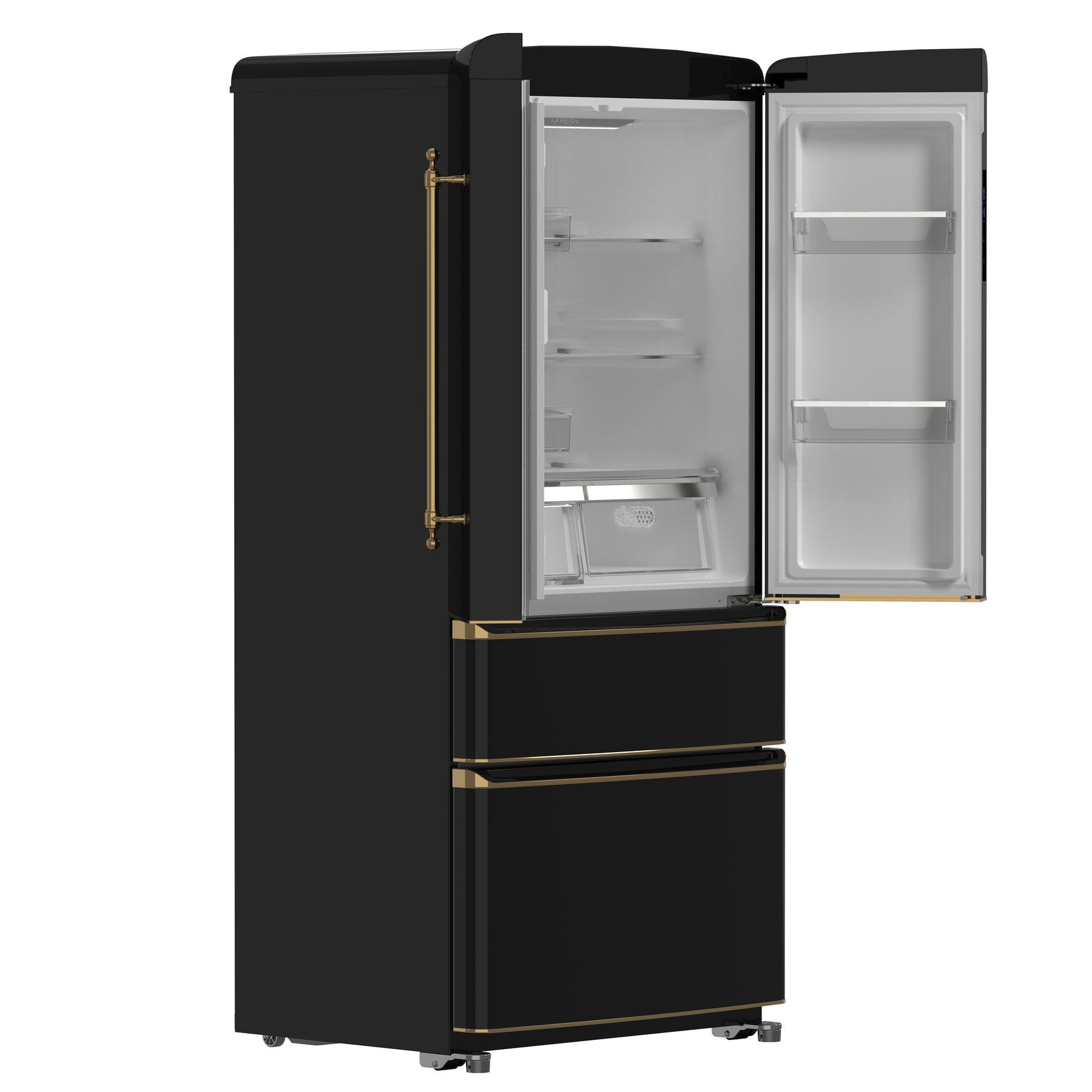 Forno Luigi 33-Inch French Door Refrigerator, 18 cu.ft, Black Finish, Antique Brass Handles, ENERGY STAR Certified - BonPrix Électroménagers