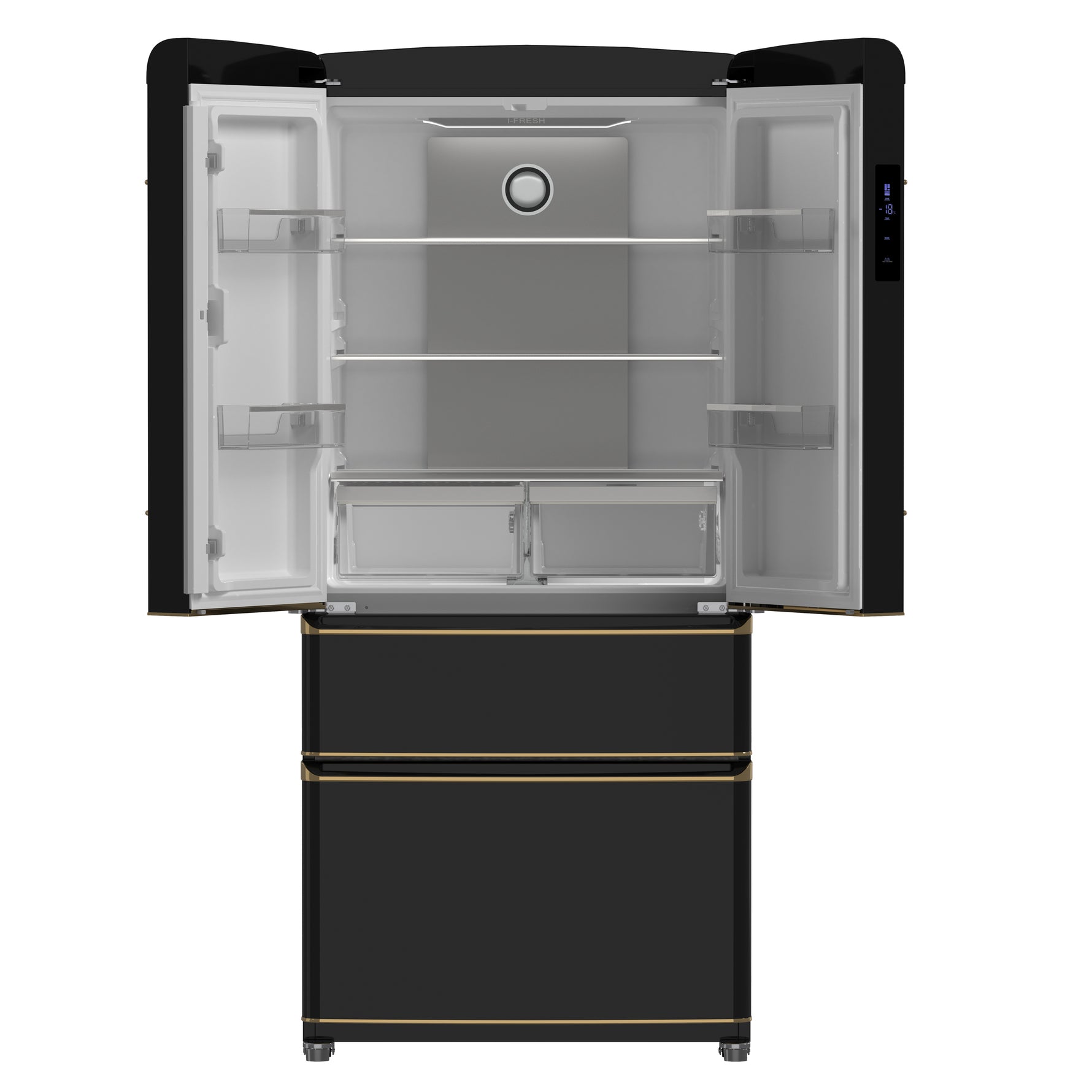 Forno Luigi 33-Inch French Door Refrigerator, 18 cu.ft, Black Finish, Antique Brass Handles, ENERGY STAR Certified - BonPrix Électroménagers