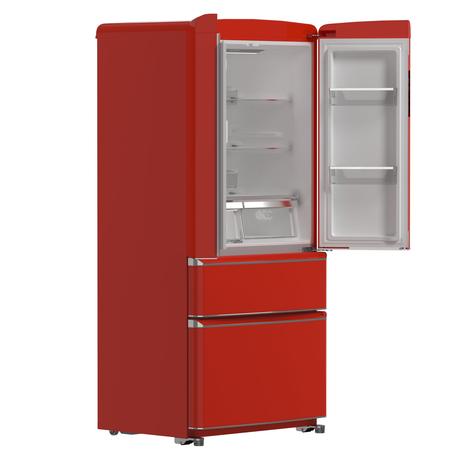 Forno Luigi 33-Inch French Door Refrigerator, 18 cu.ft, Red Finish, Handle-Free Design, ENERGY STAR Certified - BonPrix Électroménagers