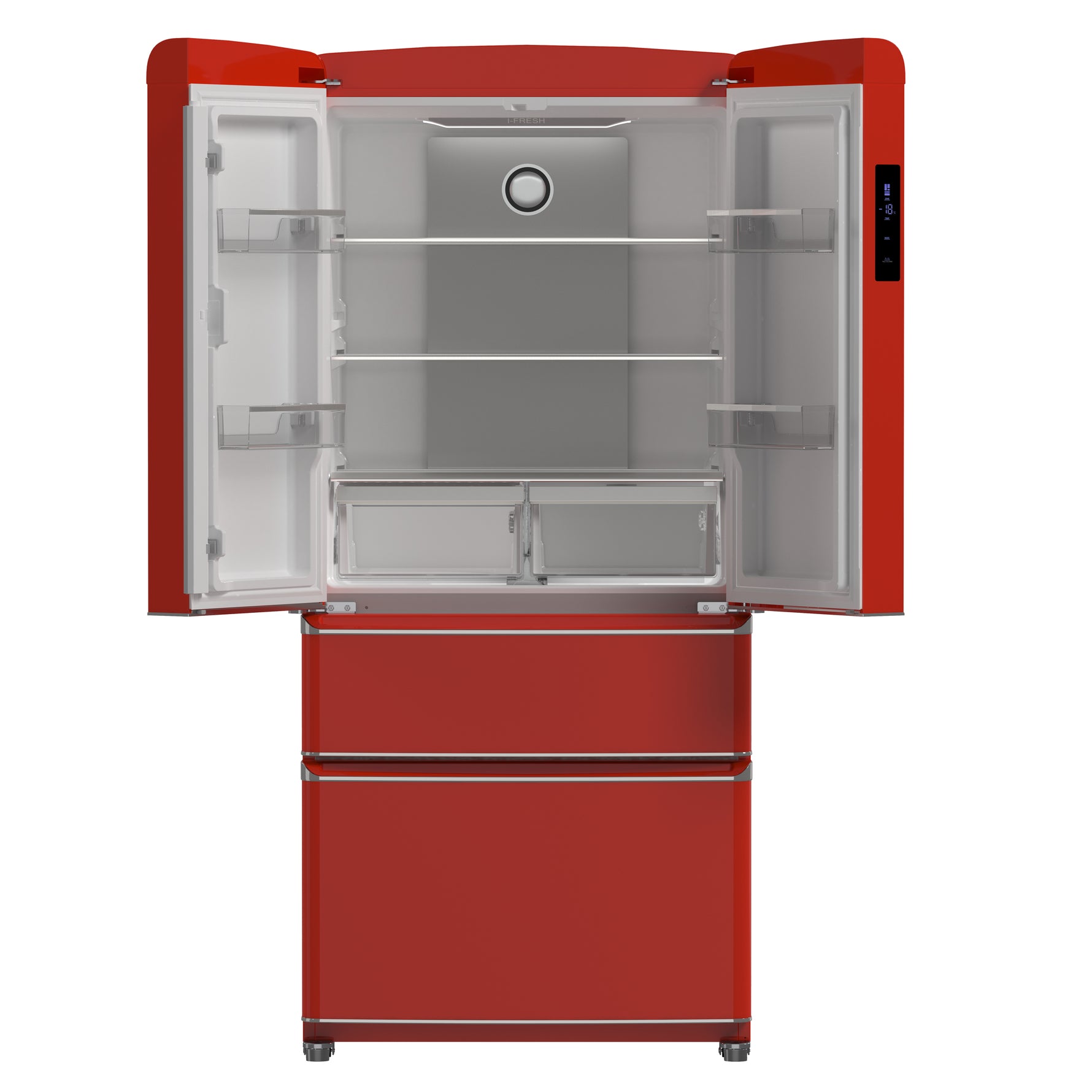 Forno Luigi 33-Inch French Door Refrigerator, 18 cu.ft, Red Finish, Handle-Free Design, ENERGY STAR Certified - BonPrix Électroménagers