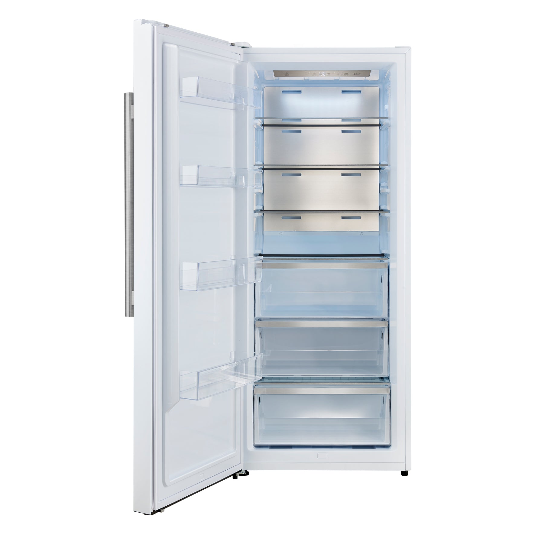 Forno Maderno 28-Inch Convertible Upright Freezer/Refrigerator in White with Antique Brass Handle, 13.6 cu.ft., Left Swing - BonPrix Électroménagers
