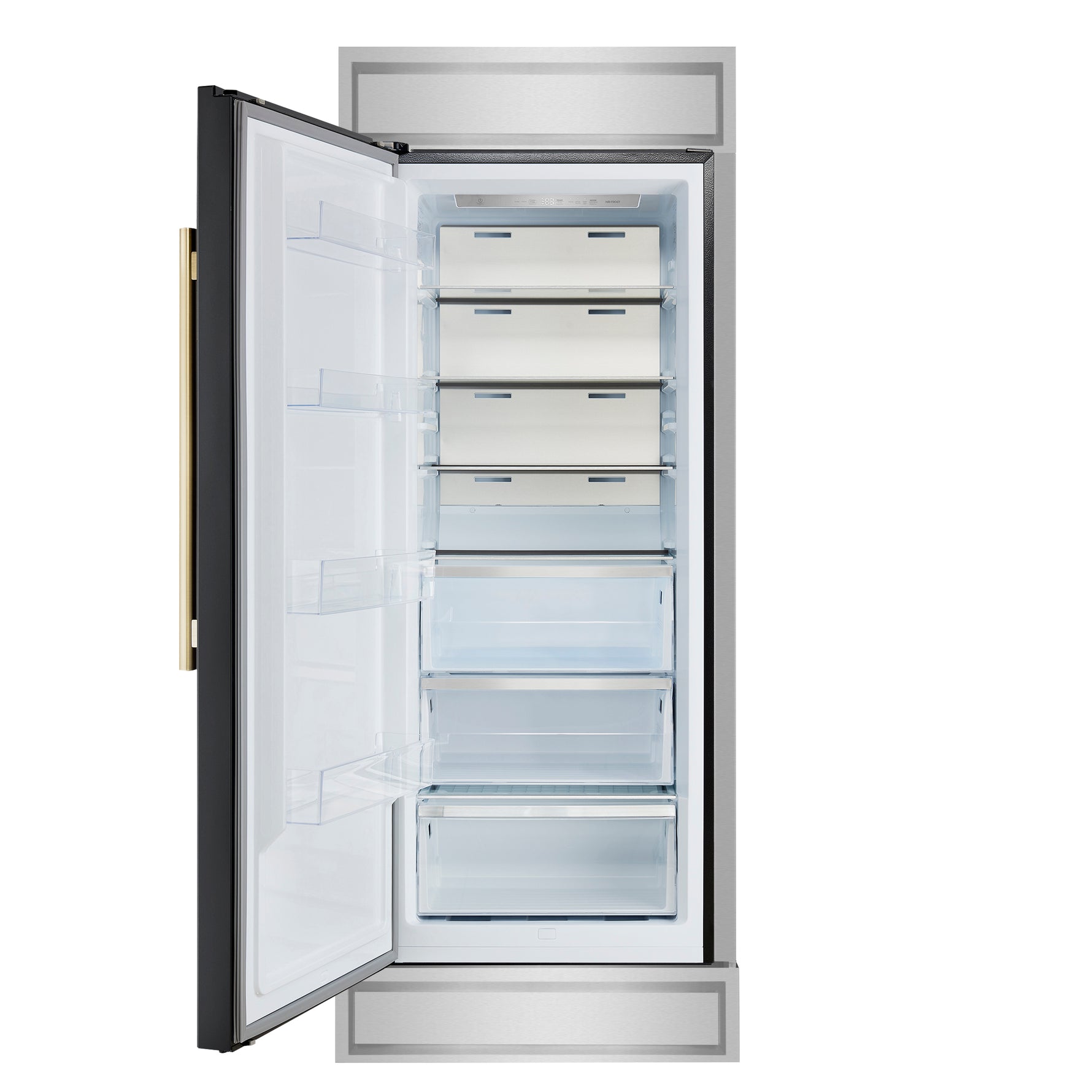 Forno Maderno 28-Inch Built-In Convertible Refrigerator in Black with Antique Brass, 13.6 cu.ft, Left Swing, Decorative Grill, ENERGY STAR Certified - BonPrix Électroménagers