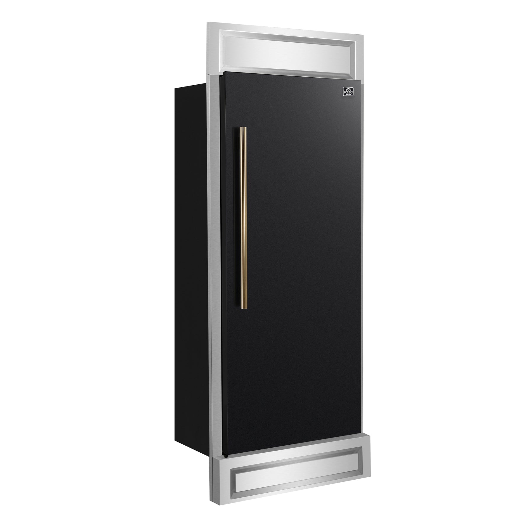 Forno Maderno 28-Inch Built-In Convertible Refrigerator in Black with Antique Brass Handle, 13.6 cu.ft. Right Swing with Decorative Grill - 32-Inch Wide - BonPrix Électroménagers