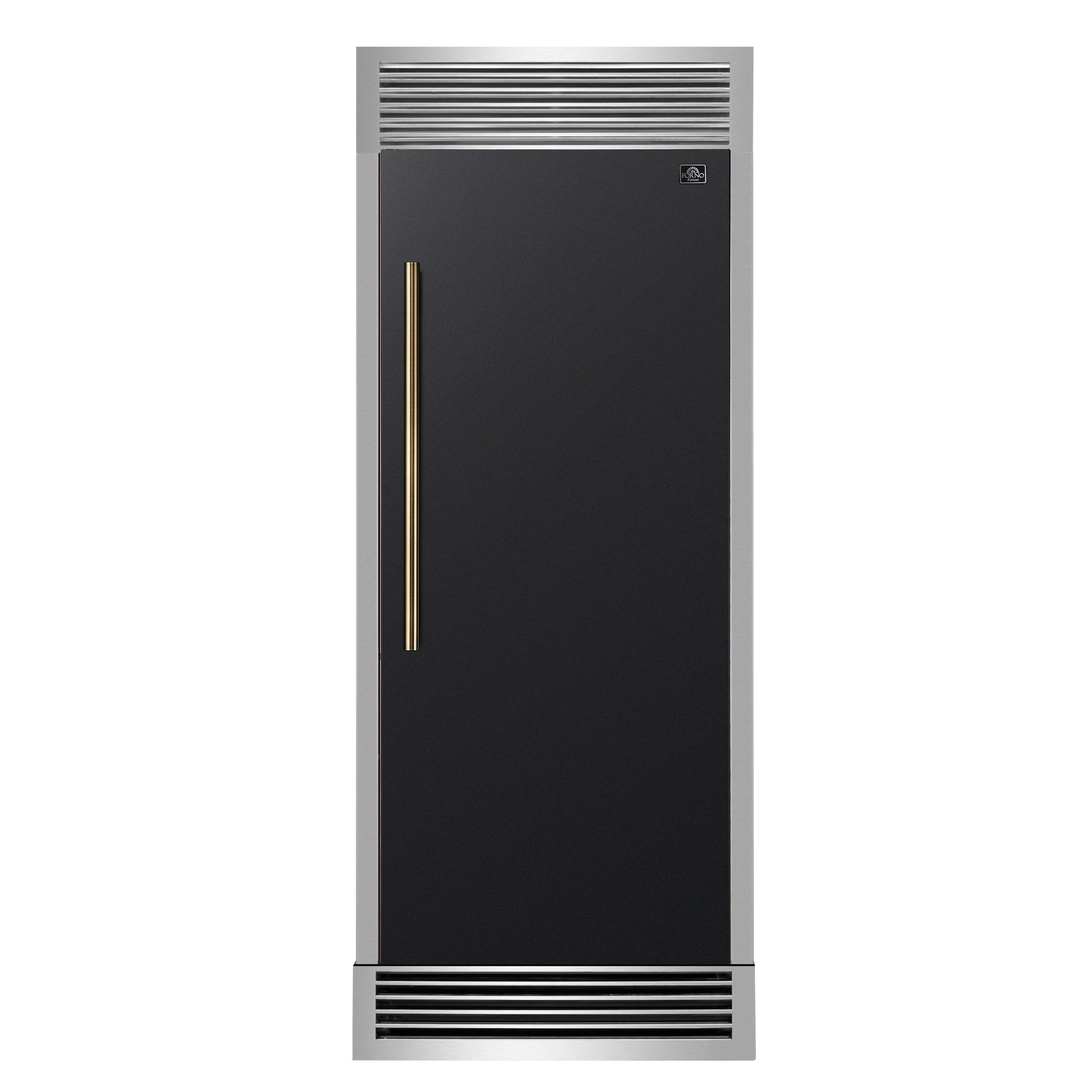 Forno Maderno 28-Inch Built-In Convertible Refrigerator in Black with Antique Brass Handle, 13.6 cu.ft. Right Swing with Decorative Trim - 32-Inch Wide - BonPrix Électroménagers