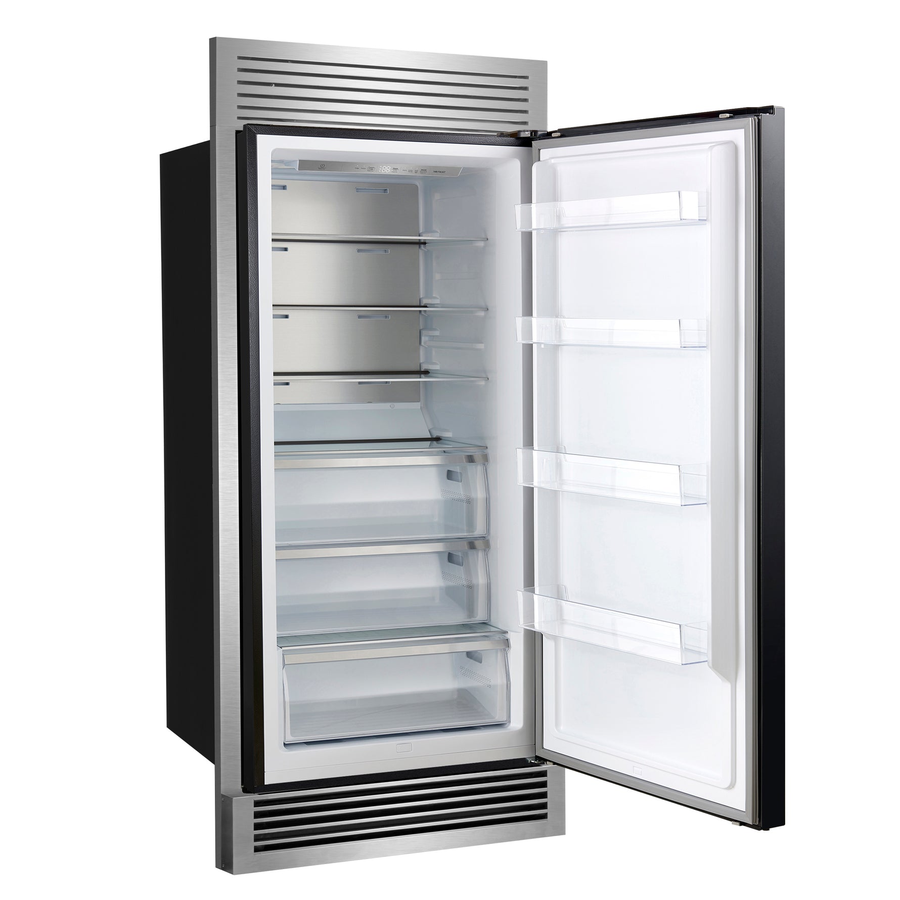 Forno Maderno 28-Inch Built-In Convertible Refrigerator in Black with Antique Brass Handle, 13.6 cu.ft. Right Swing with Decorative Trim - 32-Inch Wide - BonPrix Électroménagers