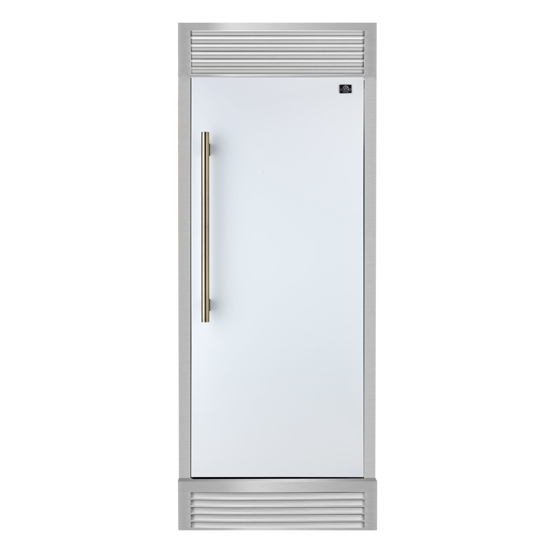 Forno Maderno 28-Inch Built-In Convertible Refrigerator in White with Antique Brass Handle, 13.6 cu.ft. Right Swing with Decorative Trim - 32-Inch Wide - BonPrix Électroménagers