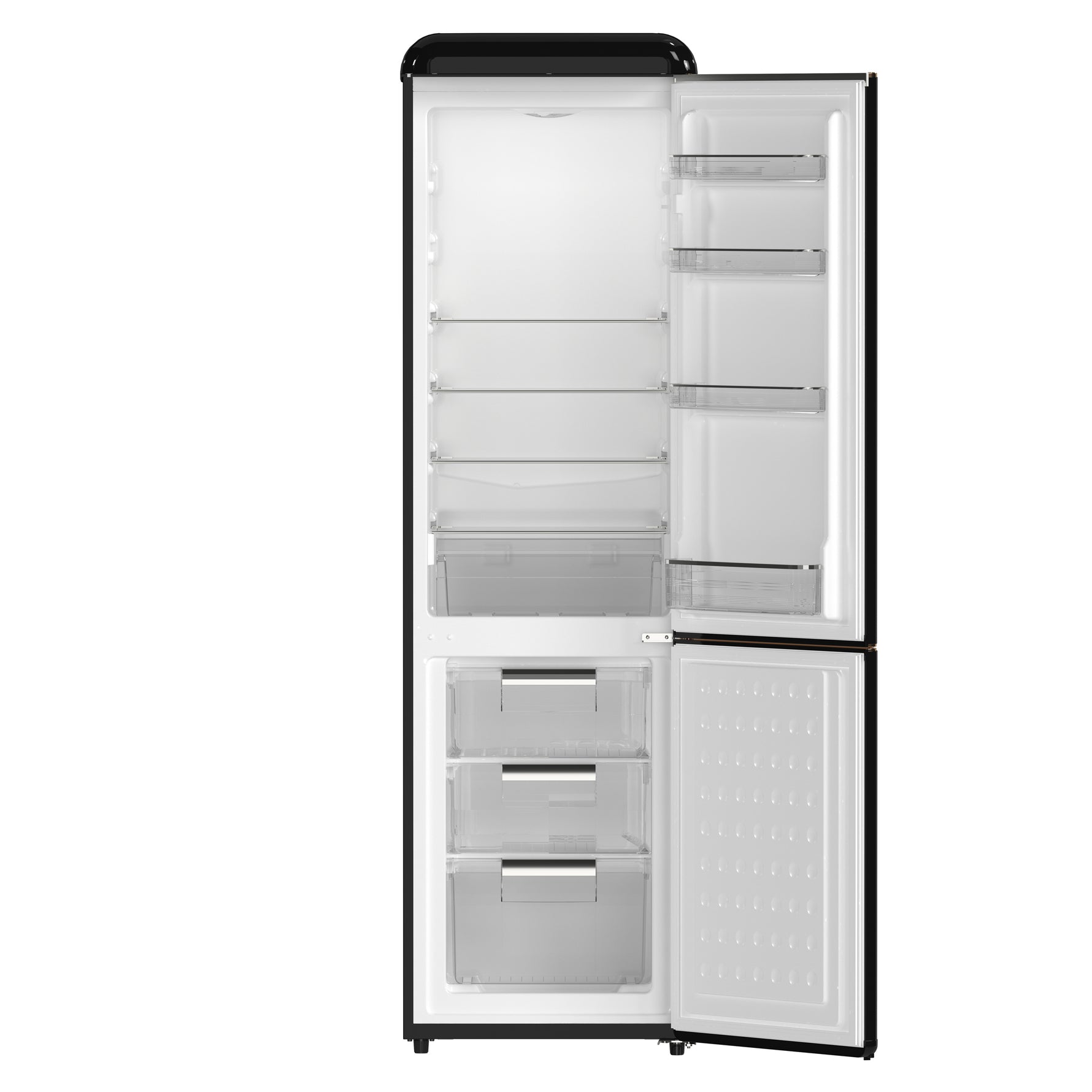 Forno Storico 22-Inch Retro bottom freezer Fridge in Black, 9 cu.ft, copper-tone handle - BonPrix Électroménagers