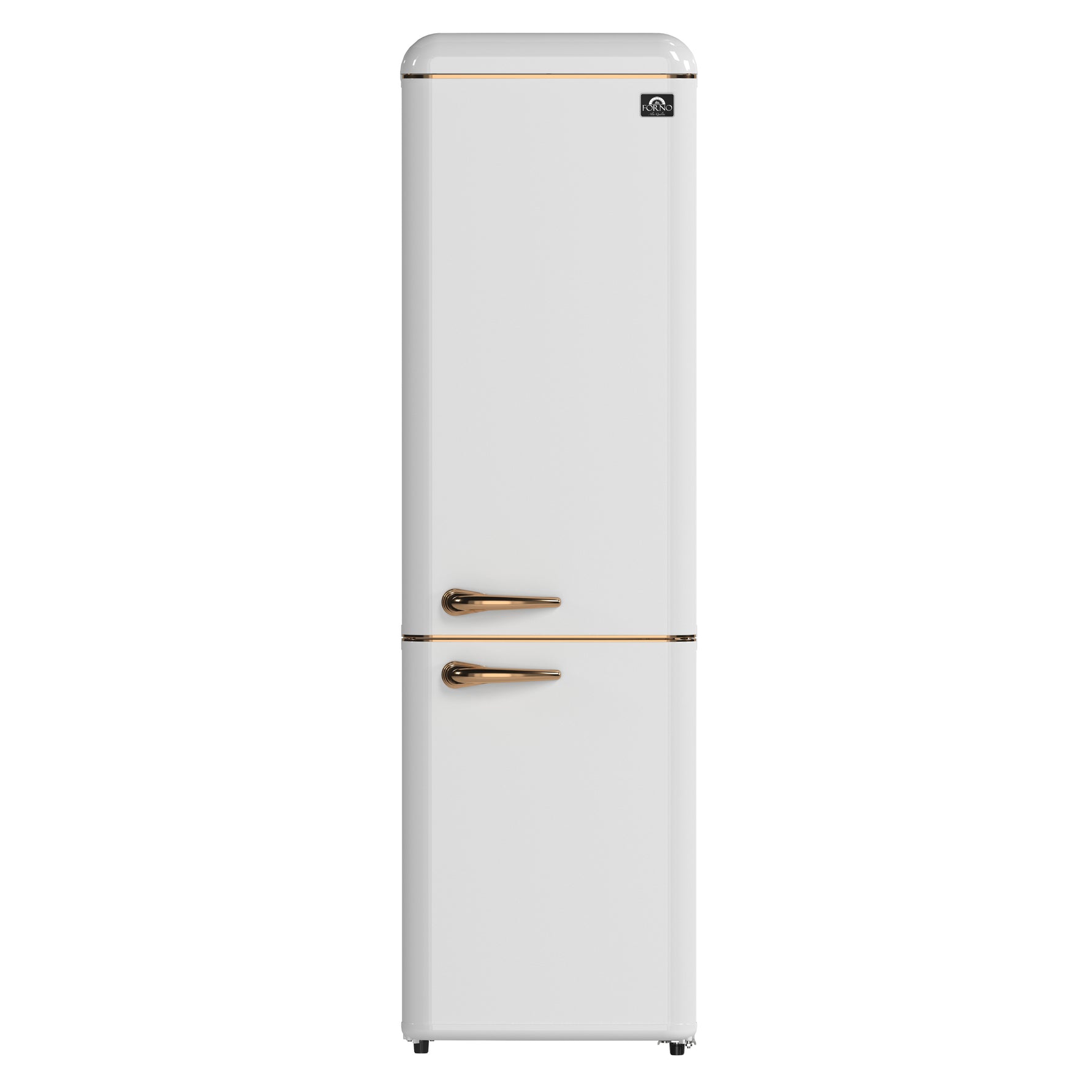 Forno Storico 22-Inch Retro bottom freezer Fridge in White, 9 cu.ft, copper-tone handle - BonPrix Électroménagers