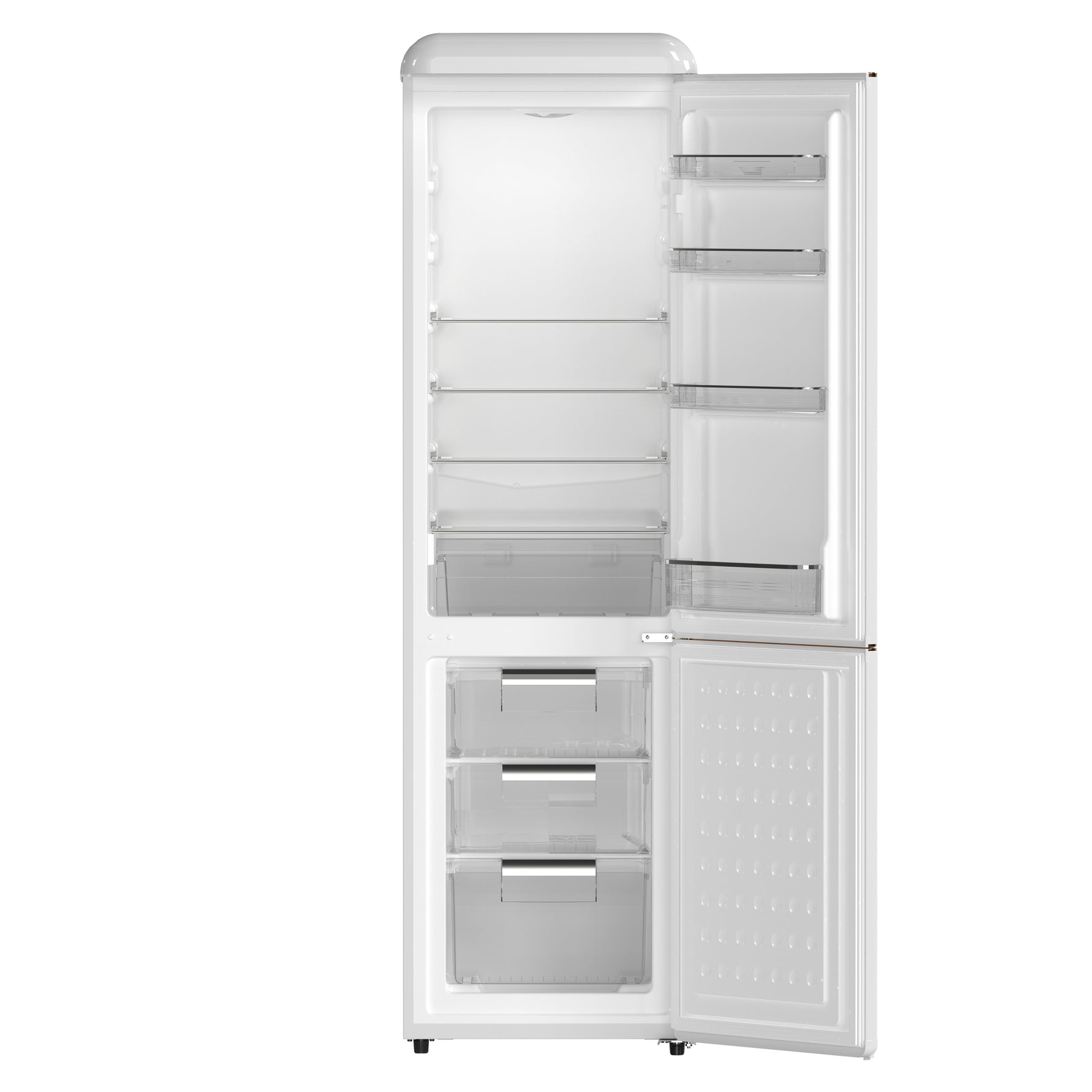Forno Storico 22-Inch Retro bottom freezer Fridge in White, 9 cu.ft, copper-tone handle - BonPrix Électroménagers