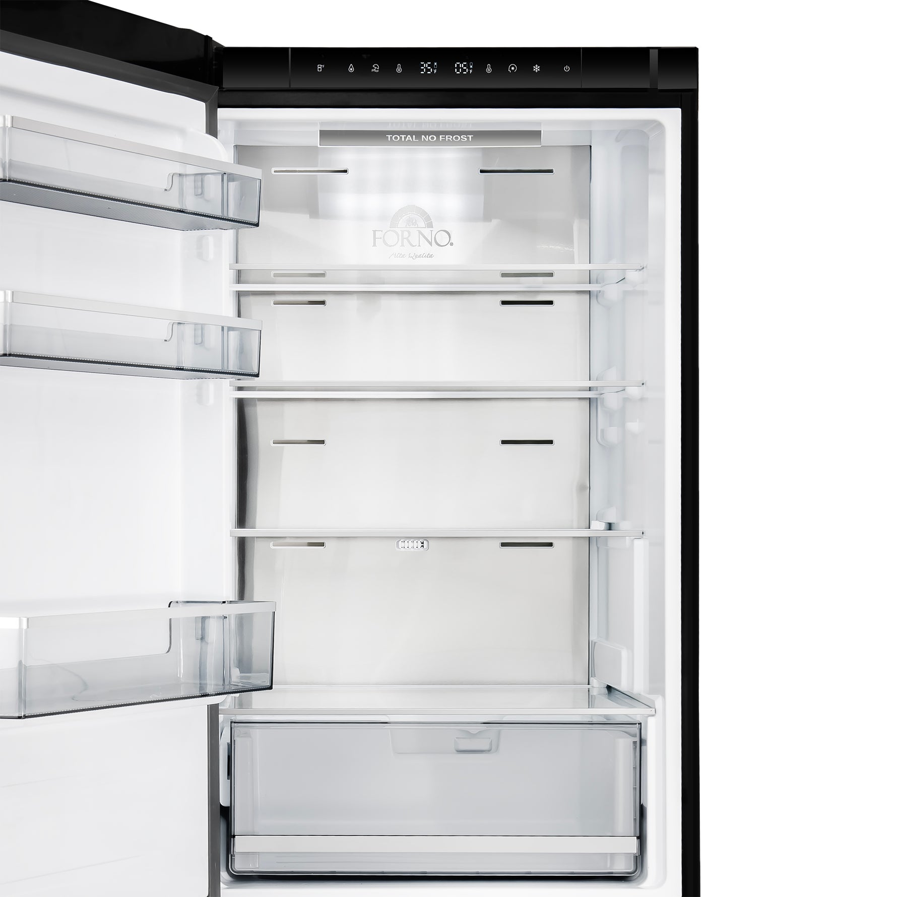 Custodia 24" Bottom Freezer, 10.3 cf., Left Swing, Ice Maker, Total No frost, Black, Antique Brass handles