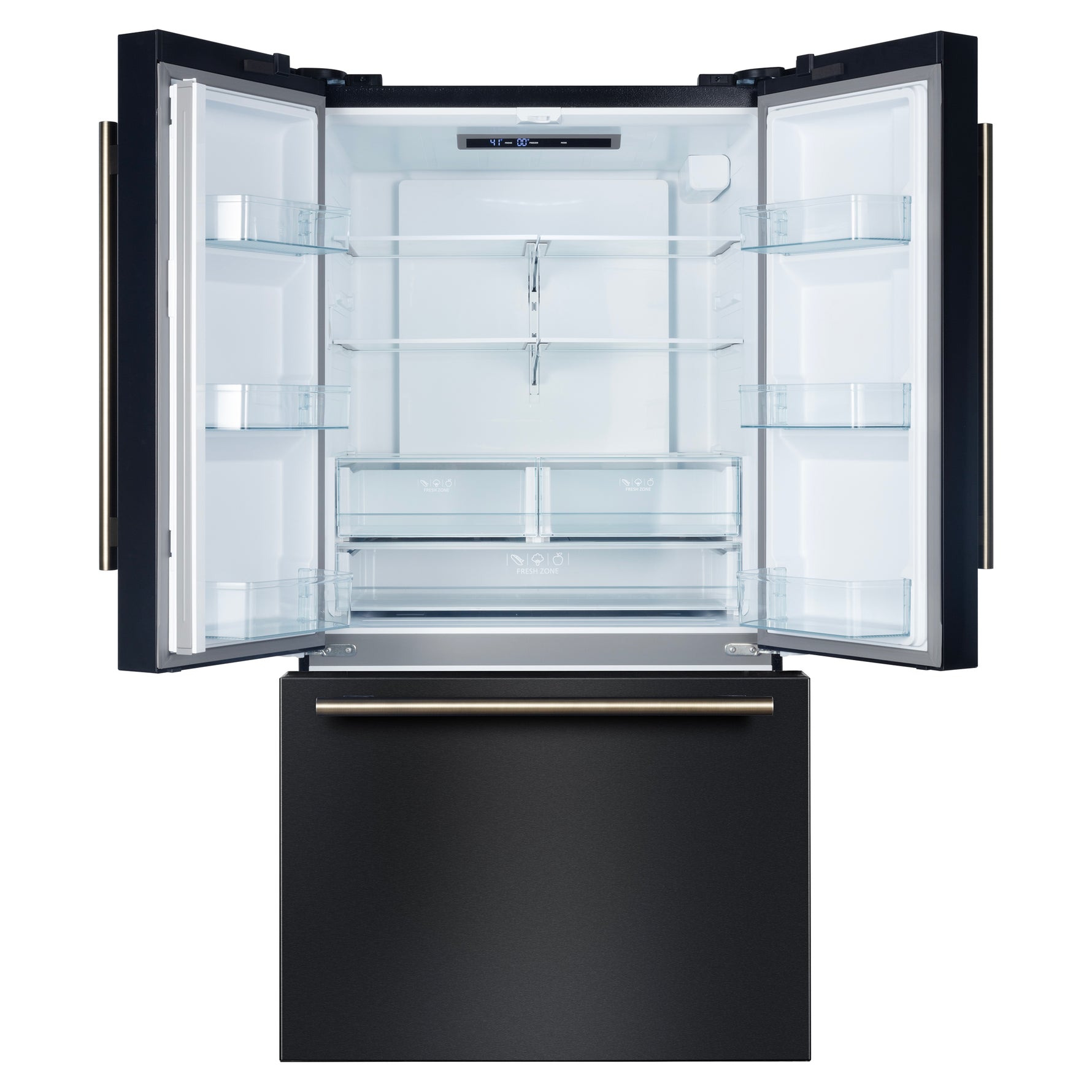 Forno Rivello 36 Inch French Door Refrigerator in Black with Antique Brass, Internal Water Dispenser, Filtered Ice, Adjustable Shelves, Energy Star Certified - BonPrix Électroménagers