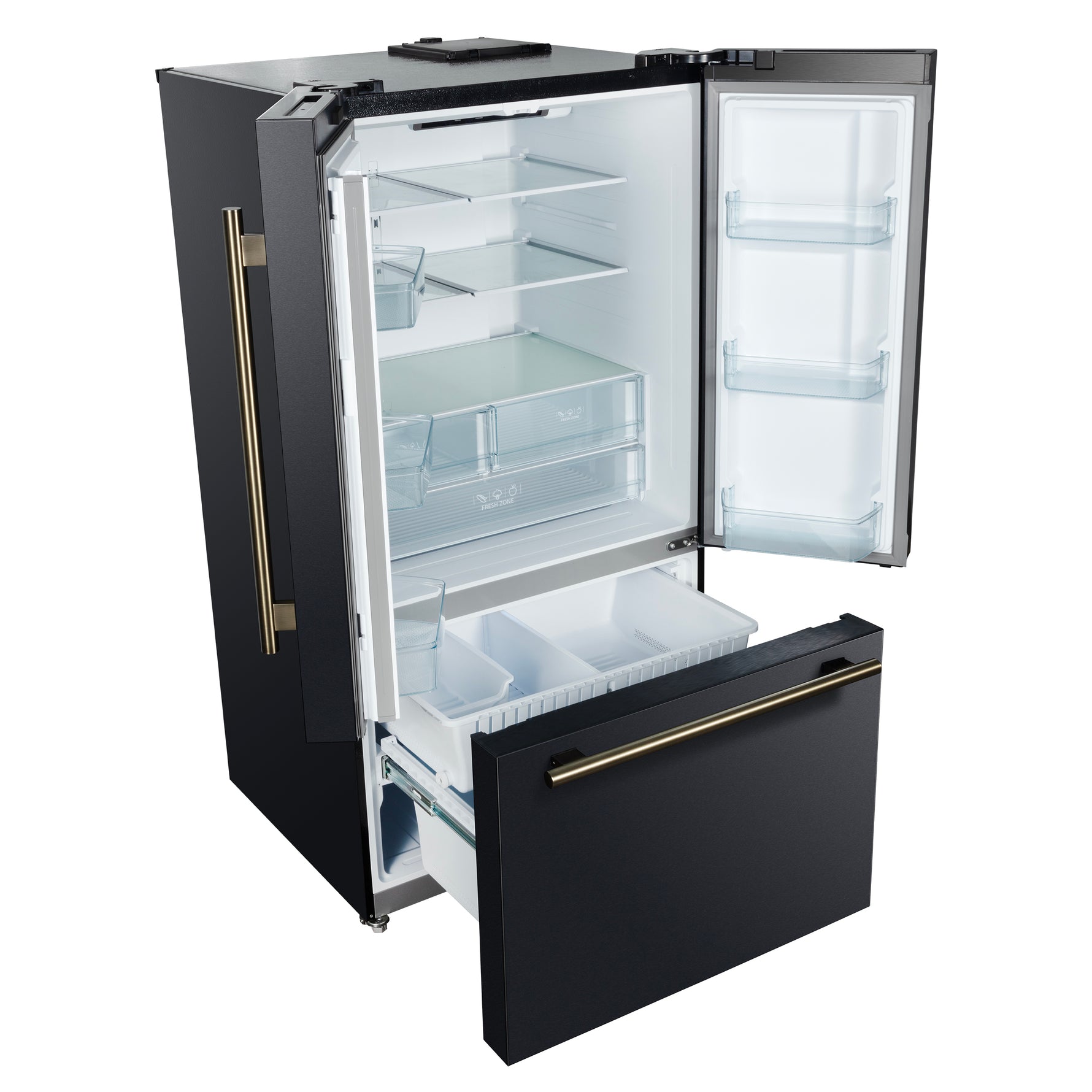 Forno Rivello 36 Inch French Door Refrigerator in Black with Antique Brass, Internal Water Dispenser, Filtered Ice, Adjustable Shelves, Energy Star Certified - BonPrix Électroménagers