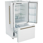 Forno Rivello 36 Inch French Door Refrigerator in White with Antique Brass, Internal Water Dispenser, Filtered Ice, Adjustable Shelves, Energy Star Certified - BonPrix Électroménagers
