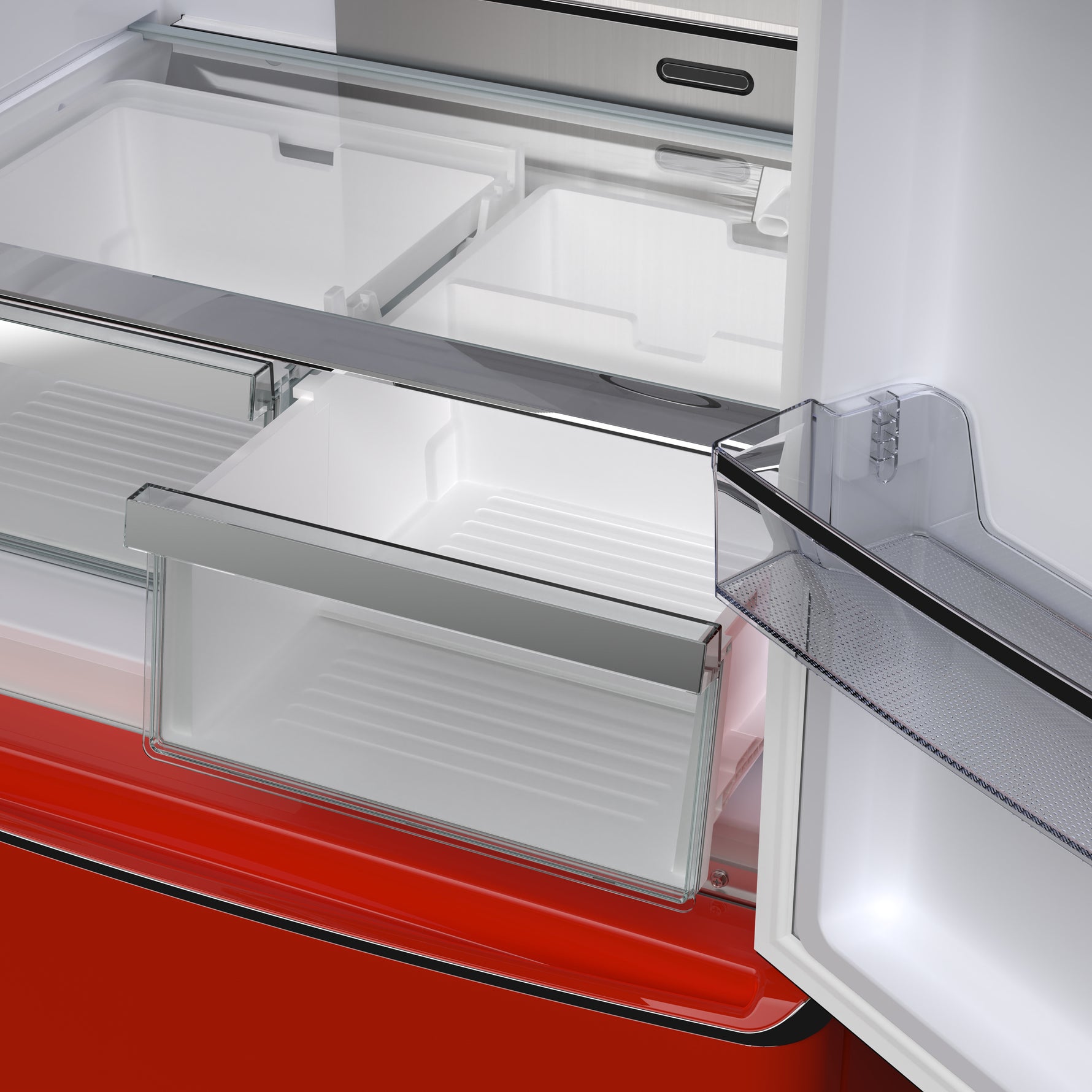 Forno Luigi 33-Inch French Door Refrigerator, 18 cu.ft, Red Finish, Handle-Free Design, ENERGY STAR Certified - BonPrix Électroménagers