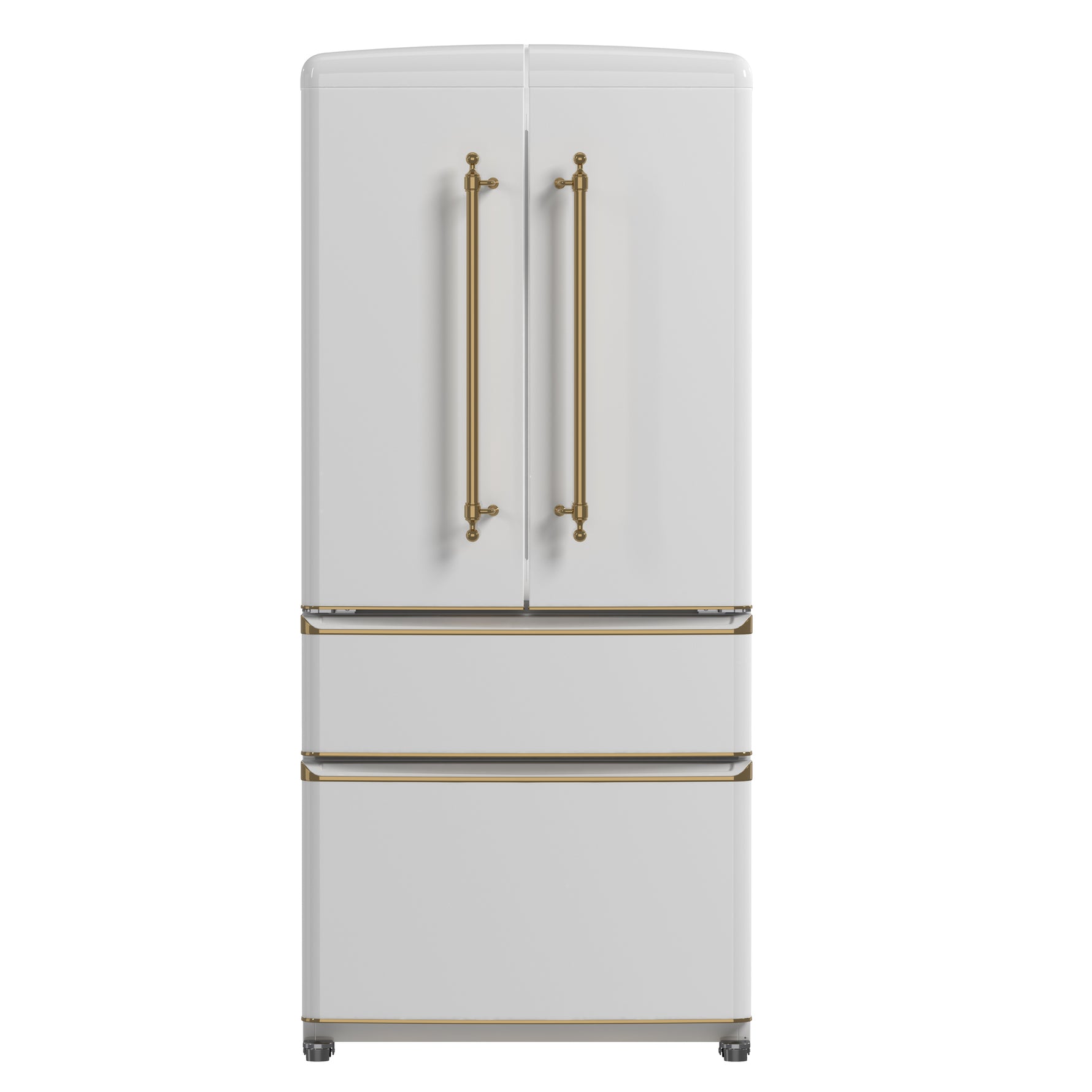 Forno Luigi 33-Inch French Door Refrigerator, 18 cu.ft, White Finish, Antique Brass Handles, ENERGY STAR Certified - BonPrix Électroménagers