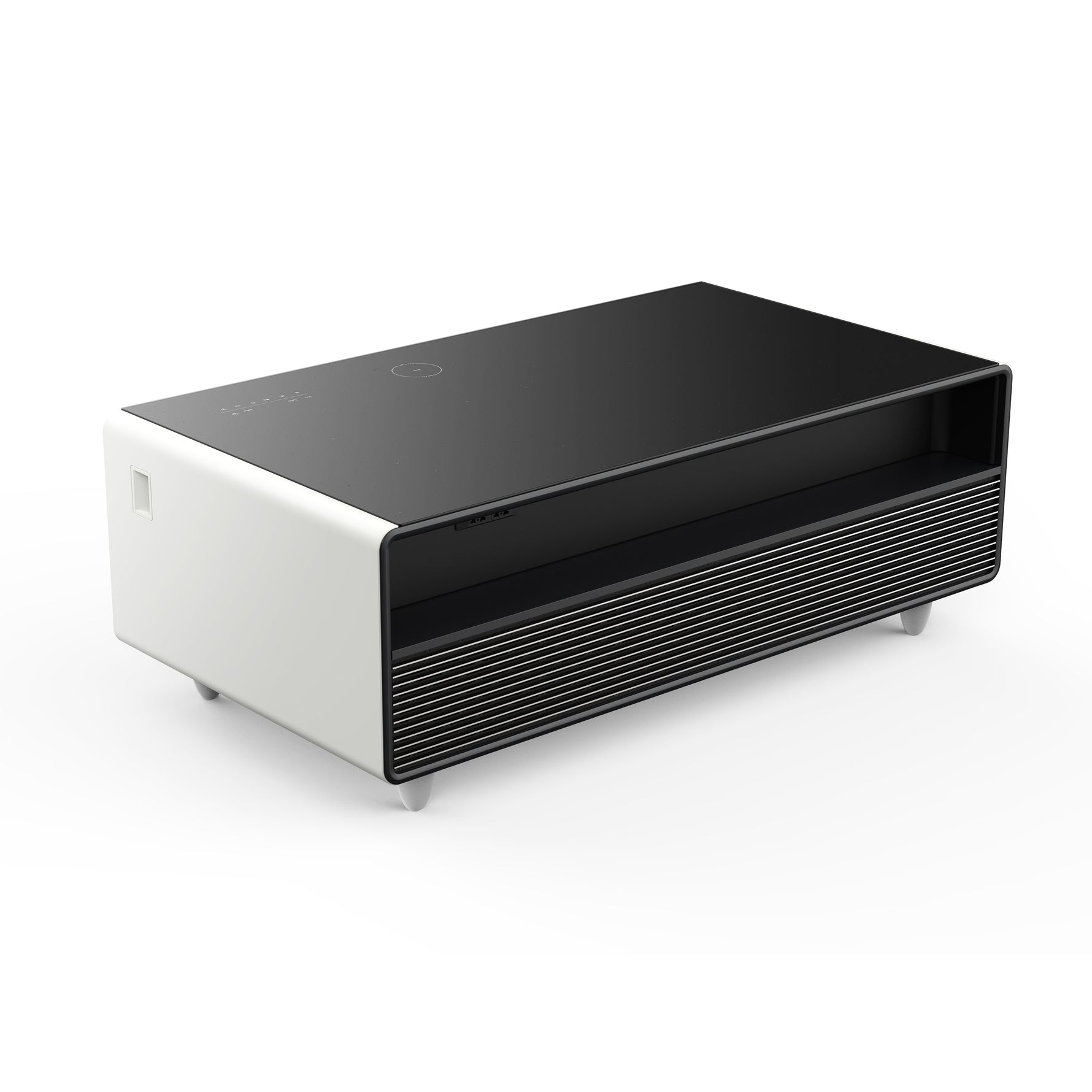Forno Evoluto Tavolo 51-Inch White Smart Coffee Table – Dual Refrigerator Drawers, Bluetooth 5.0 Audio, Wireless Charging & RGB Ambient Light - BonPrix Électroménagers