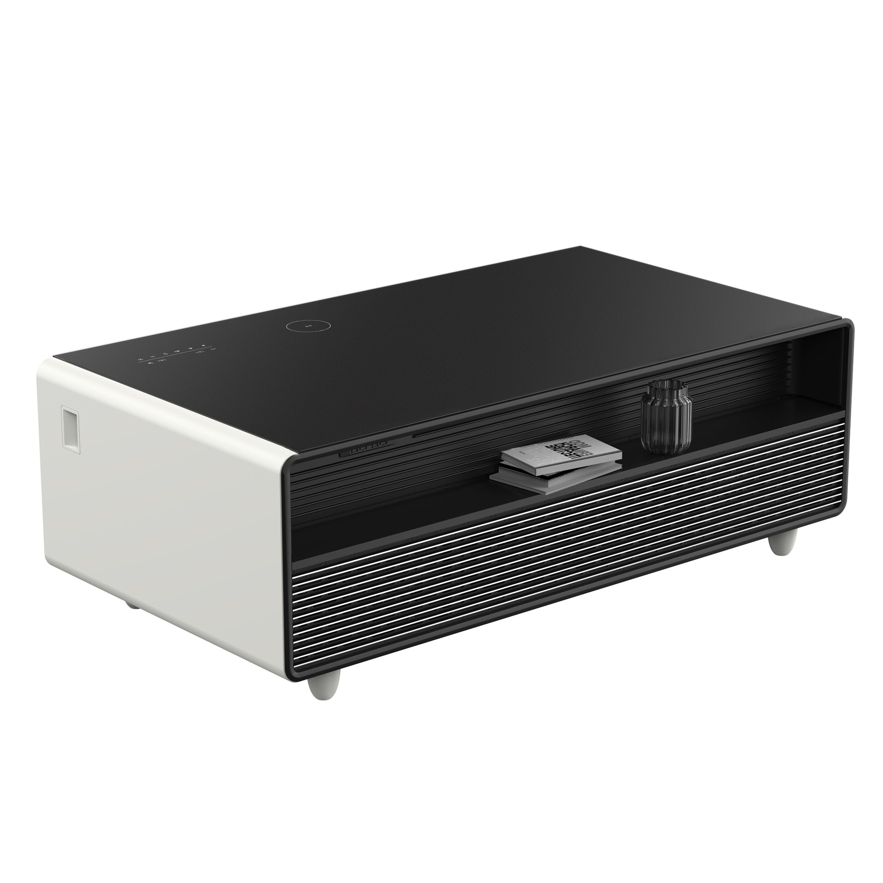 Forno Evoluto Tavolo 51-Inch White Smart Coffee Table – Dual Refrigerator Drawers, Bluetooth 5.0 Audio, Wireless Charging & RGB Ambient Light - BonPrix Électroménagers
