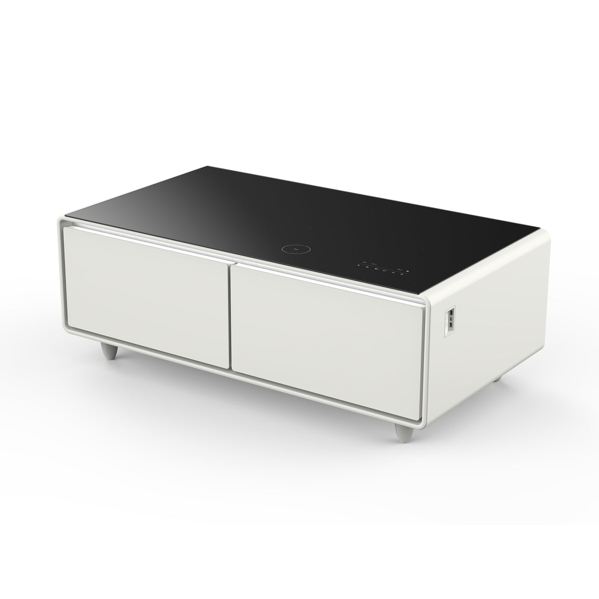 Forno Evoluto Tavolo 51-Inch White Smart Coffee Table – Dual Refrigerator Drawers, Bluetooth 5.0 Audio, Wireless Charging & RGB Ambient Light - BonPrix Électroménagers