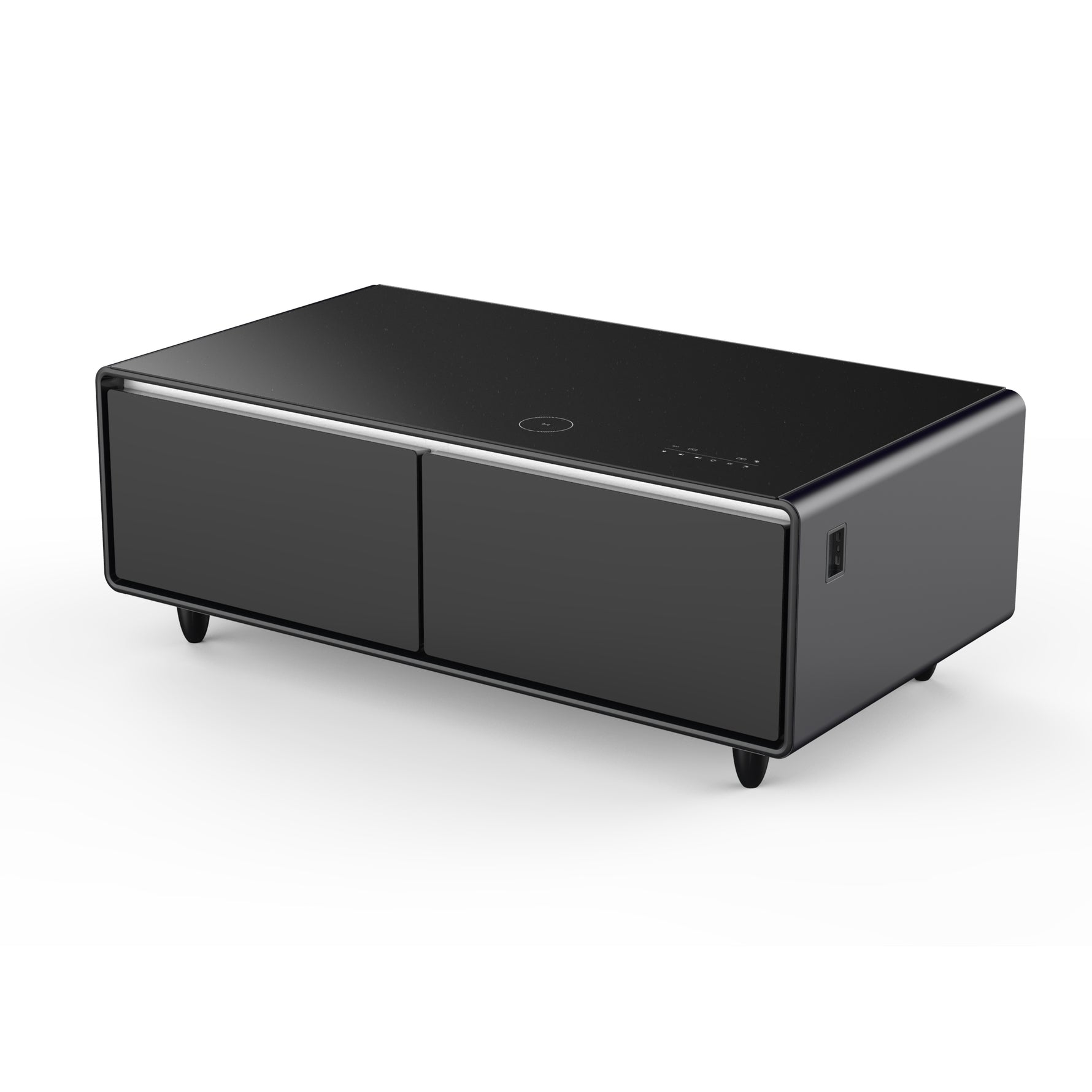 Forno Evoluto Tavolo 51-Inch Black Smart Coffee Table – Dual Refrigerator Drawers, Bluetooth 5.0 Audio, Wireless Charging & RGB Ambient Light - BonPrix Électroménagers