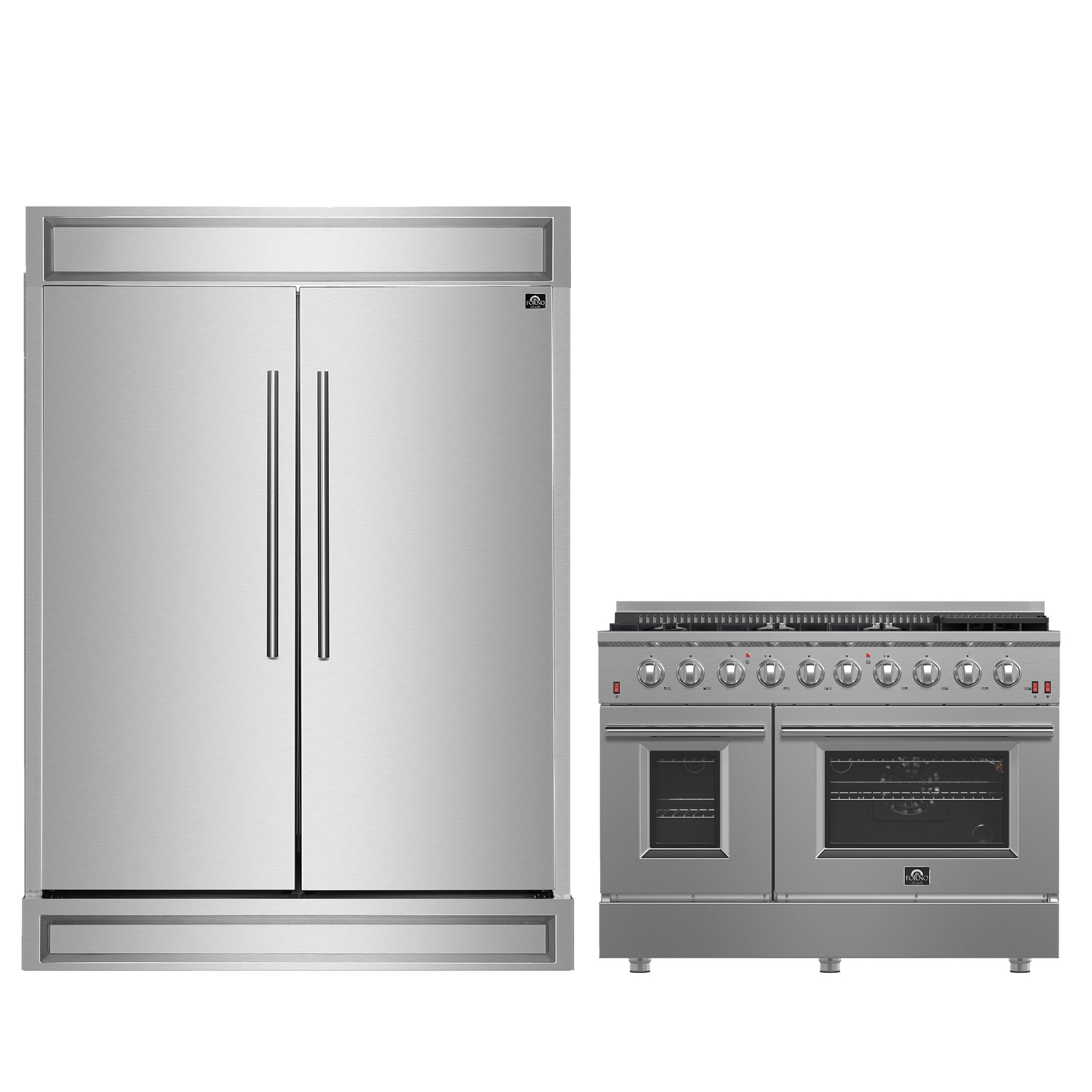 FORNO Premium 2-Piece Kitchen Bundle - Galiano 48" Stainless Steel Gas Range, Forno Maderno 2-28 " Wide Units with Decorative Trim - FBDL-018-03CAUS - BonPrix Électroménagers