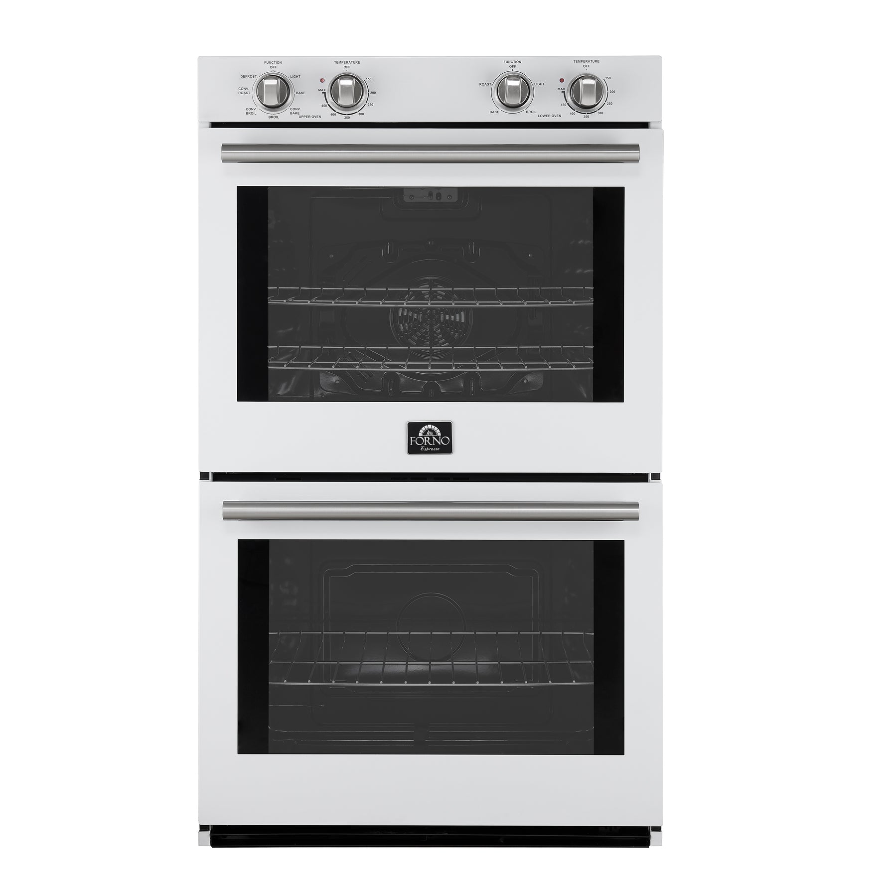 Forno Vomero 30-Inch Double Wall Oven, White, 10 cu.ft Total Capacity, 7100W Convection, Mechanical Controls, Manuel Steam Clean - BonPrix Électroménagers