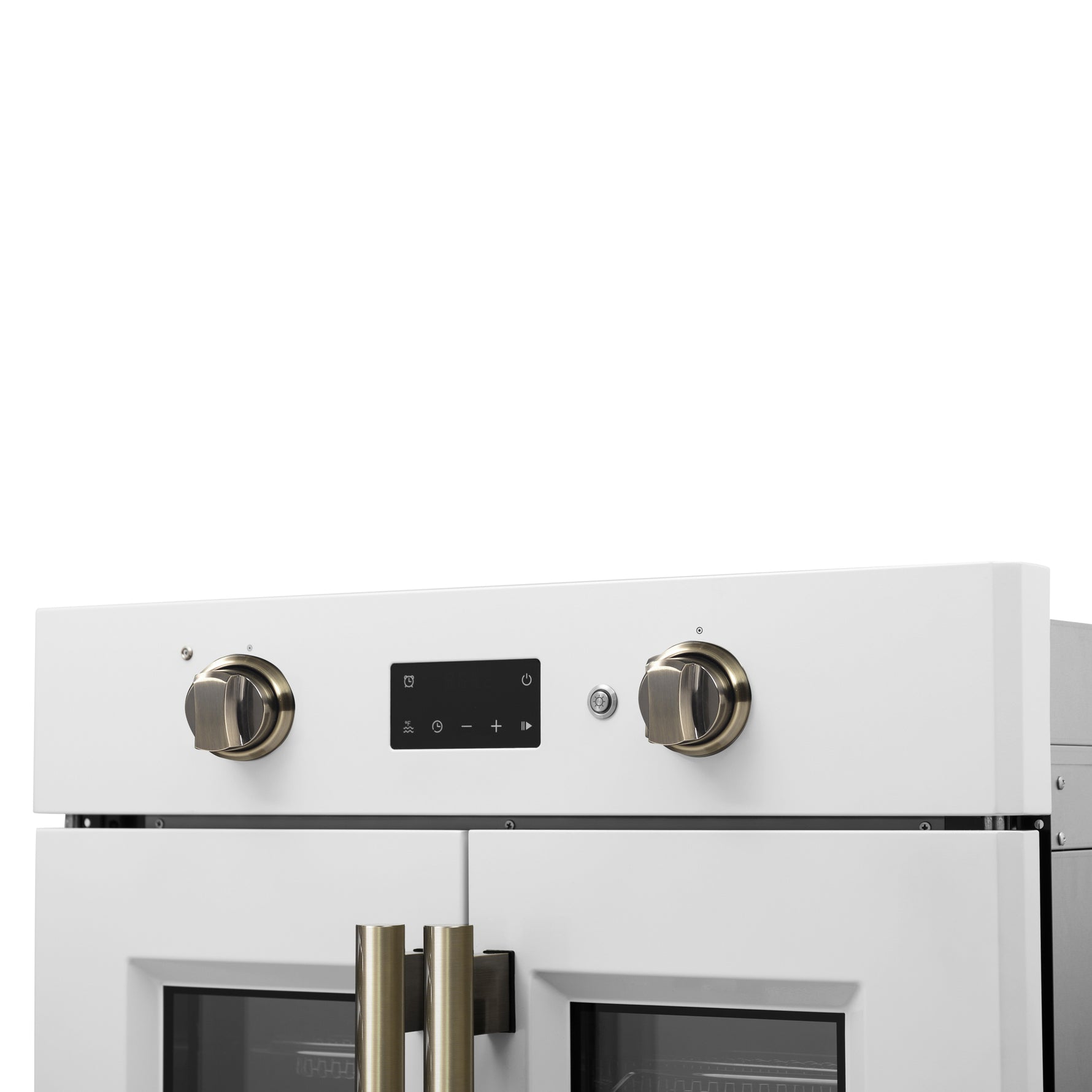 Forno Asti 30-Inch French Door Electric Wall Oven in White & Antique Brass, 3.68 cu. ft. True Convection, 3,600W, Air Fry, Sous Vide, Self-Clean - BonPrix Électroménagers