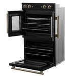Forno Asti 30-Inch Double Electric Wall Oven with Upper French Doors in Black & Antique Brass, 7.36 cu. ft. Dual True Convection, 7,200W, Air Fry, Sous Vide, Self-Clean - BonPrix Électroménagers
