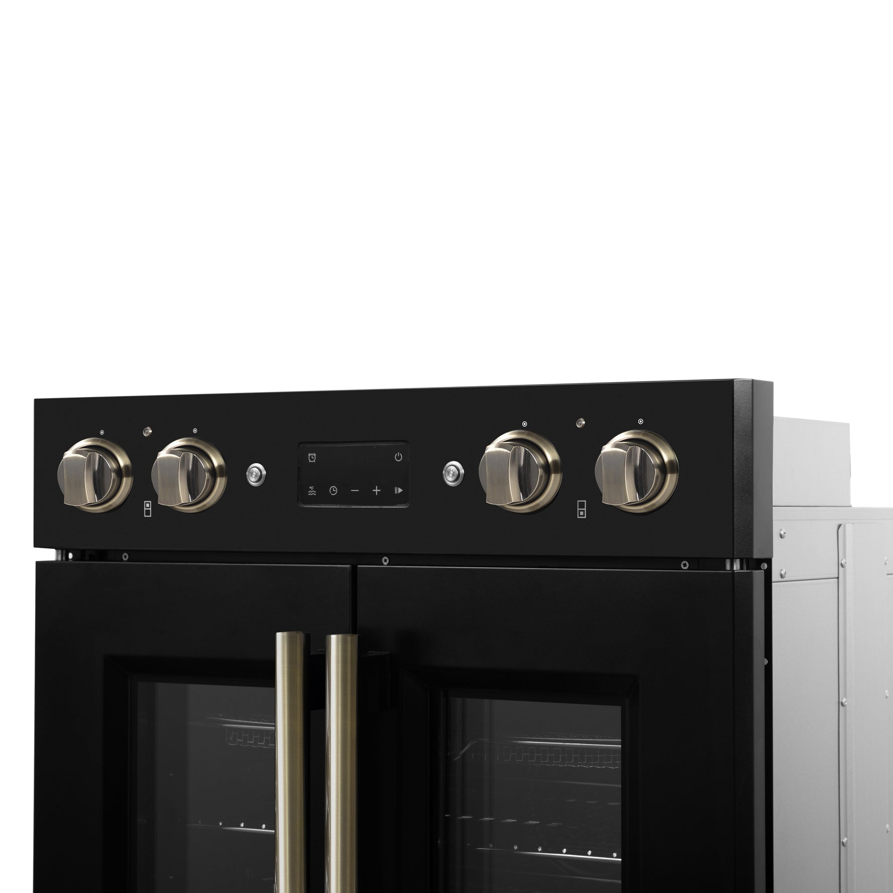 Forno Asti 30-Inch Double Electric Wall Oven with Upper French Doors in Black & Antique Brass, 7.36 cu. ft. Dual True Convection, 7,200W, Air Fry, Sous Vide, Self-Clean - BonPrix Électroménagers