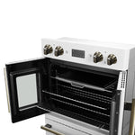 Forno Asti 30-Inch Double Electric Wall Oven with Upper French Doors in White & Antique Brass, 7.36 cu. ft. Dual True Convection, 7,200W, Air Fry, Sous Vide, Self-Clean - BonPrix Électroménagers
