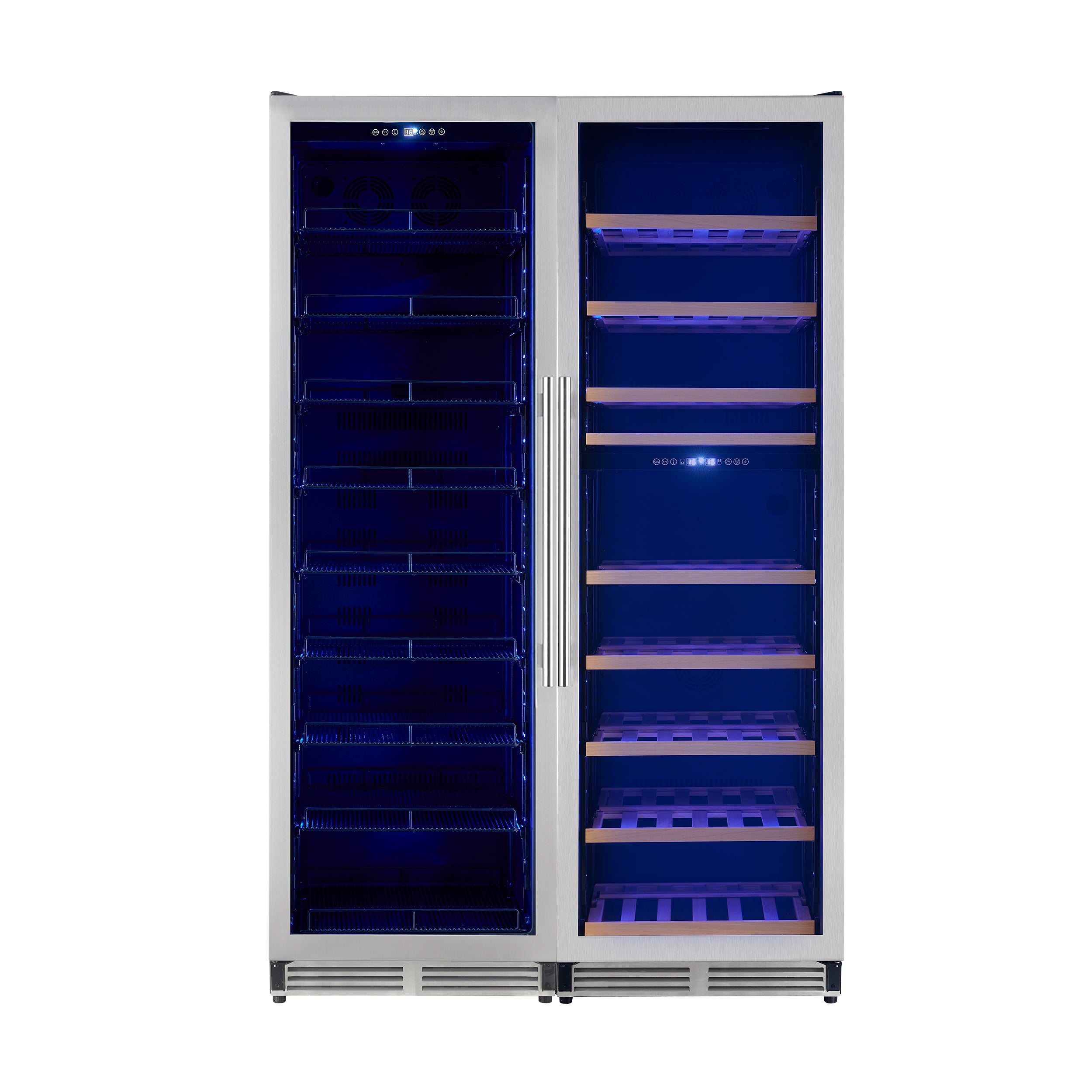 Avellina 48-in, 31.8 cu.ft. triple zone side-by-side Wine/Beverage cooler, 427 cans & 94 Wine bottles, Blue LED lights - BonPrix Électroménagers