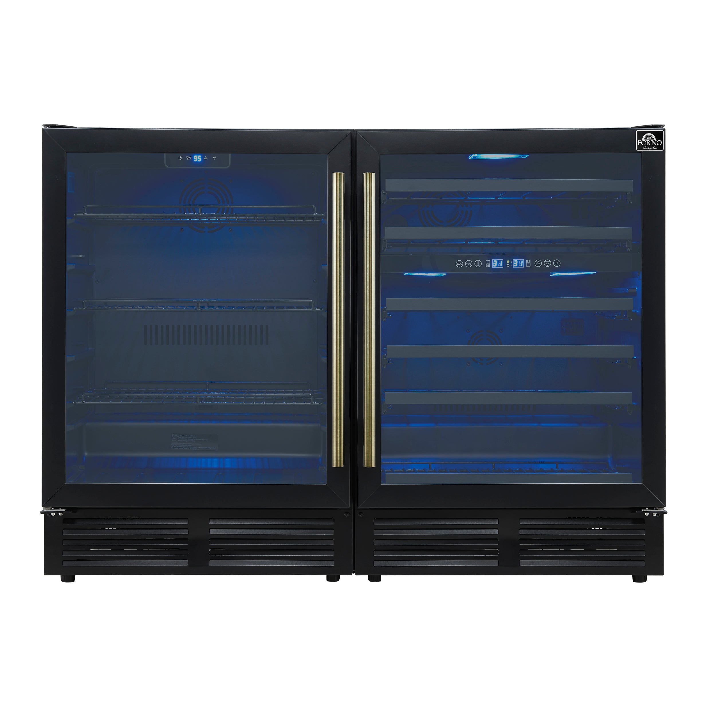 Gemello 48 Inch Side-by-Side Wine and Beverage Cooler in Black with Antique Brass Handles, French Door, 9.6 cu. ft. - BonPrix Électroménagers