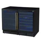 Gemello 48 Inch Side-by-Side Wine and Beverage Cooler in Black with Antique Brass Handles, French Door, 9.6 cu. ft. - BonPrix Électroménagers
