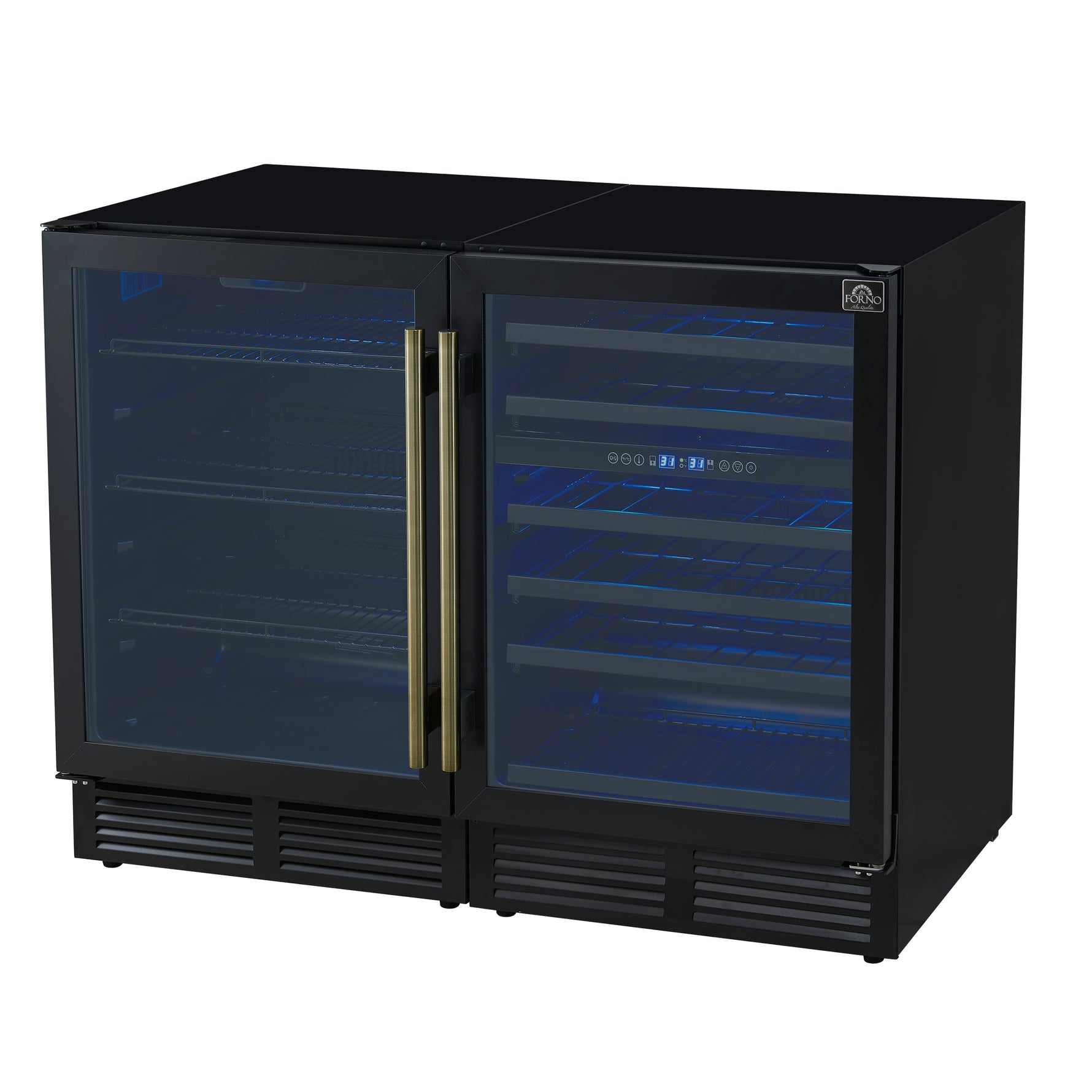 Gemello 48 Inch Side-by-Side Wine and Beverage Cooler in Black with Antique Brass Handles, French Door, 9.6 cu. ft. - BonPrix Électroménagers