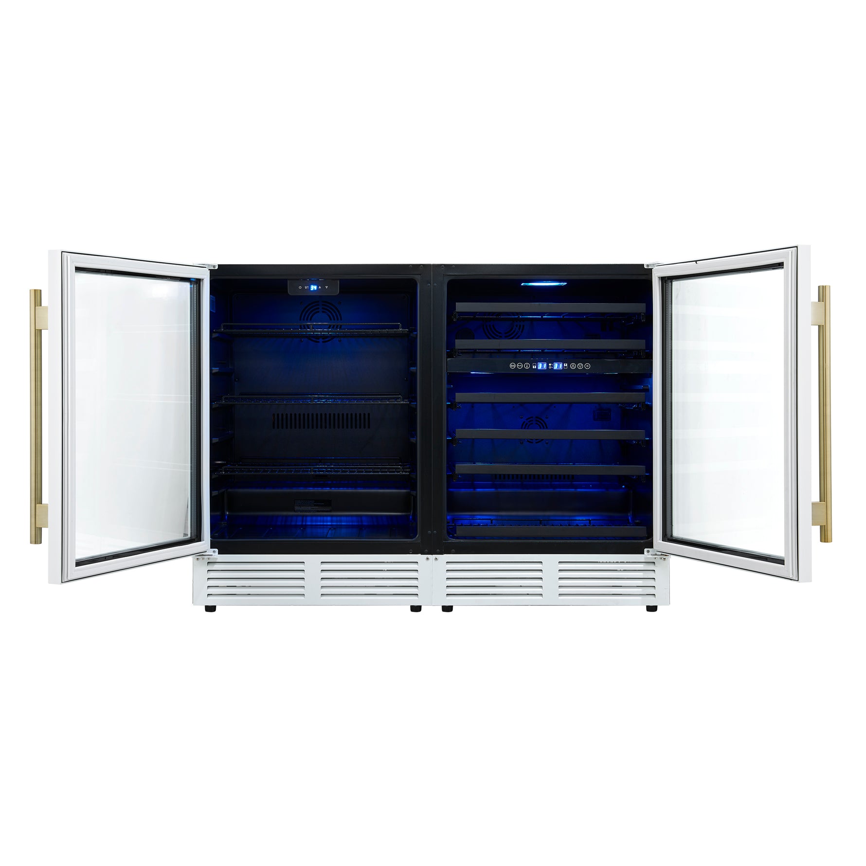 Gemello 48 Inch Side-by-Side Wine and Beverage Cooler in White with Antique Brass Handles, French Door, 9.6 cu. ft. - BonPrix Électroménagers