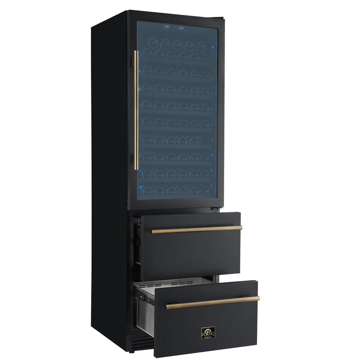 Azienda 24 Inch Dual Zone Wine Cooler, 15.8 Cu.Ft, 108 Bottles & 100 Cans, 2 Drawers, Charcoal Filters, Black