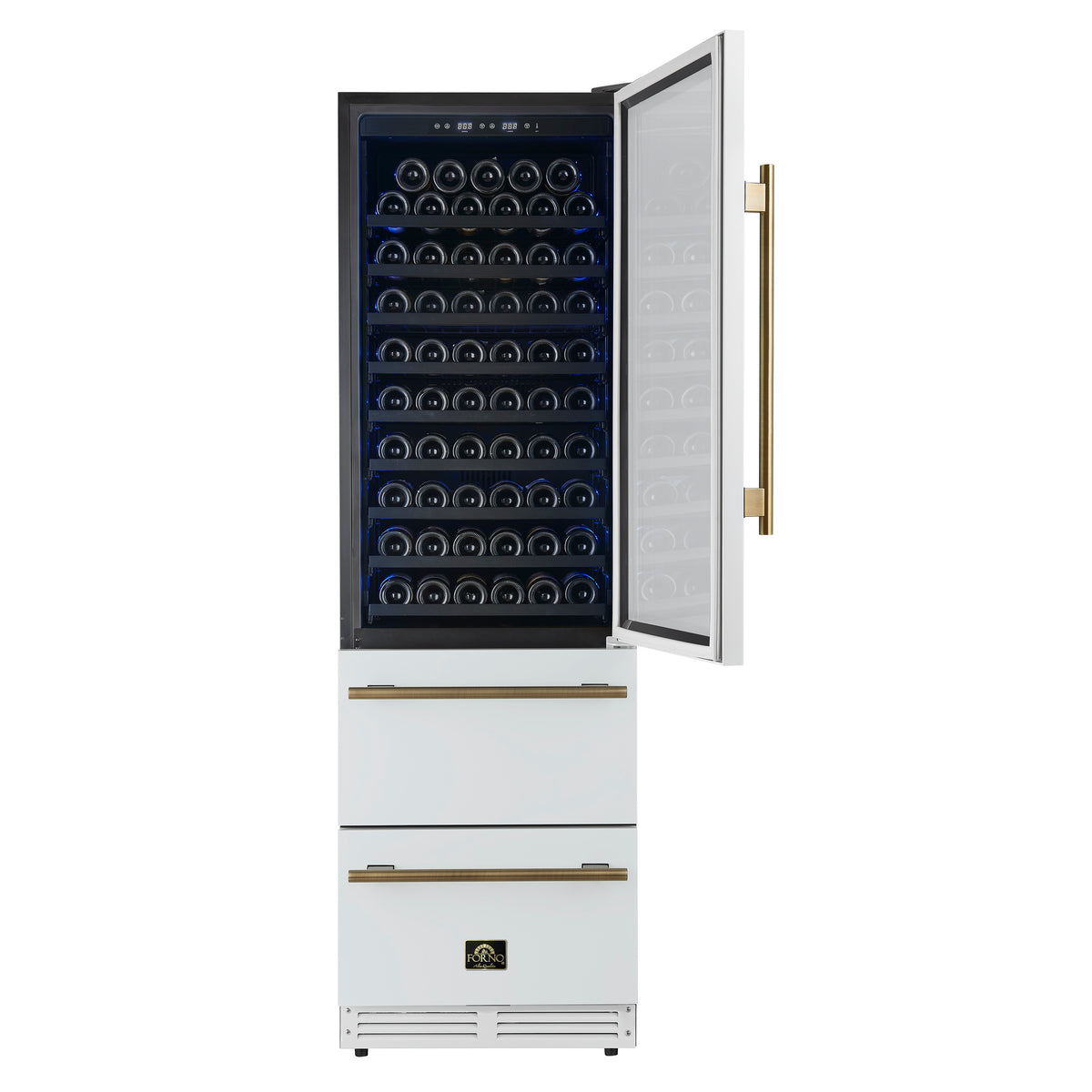 Azienda 24 Inch Dual Zone Wine Cooler, 15.8 Cu.Ft, 108 Bottles & 100 Cans, 2 Drawers, Charcoal Filters, White