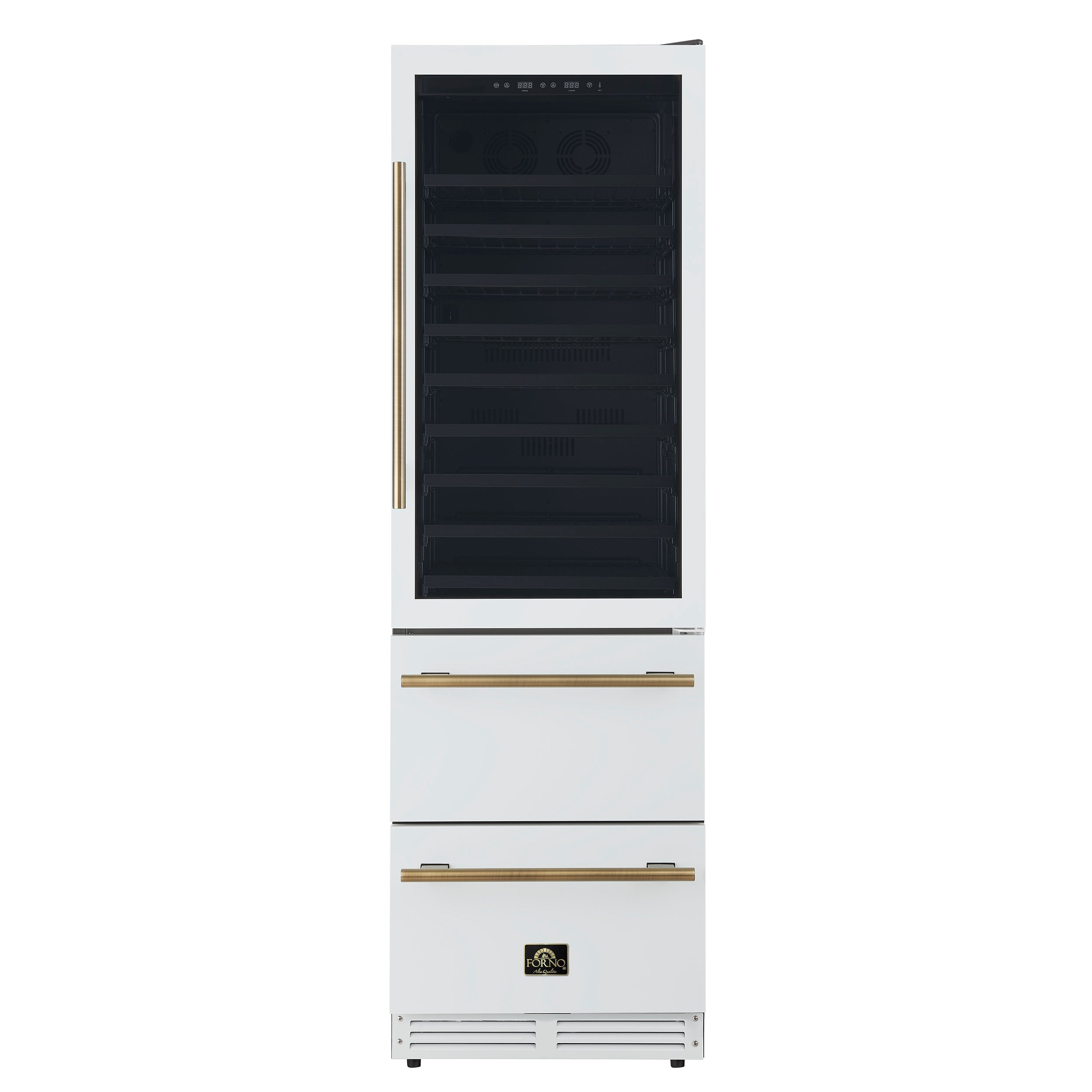 Azienda 24 Inch Dual Zone Wine Cooler, 15.8 Cu.Ft, 108 Bottles & 100 Cans, 2 Drawers, Charcoal Filters, White