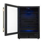 Forno Frescolino 24 Inch Beverage Cooler, Black with Antique Brass Handles, with LED Lighting, Triple Glass Door, 188 Can Capacity, Built-In or Freestanding - BonPrix Électroménagers
