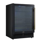 Forno Frescolino 24 Inch Beverage Cooler, Black with Antique Brass Handles, with LED Lighting, Triple Glass Door, 188 Can Capacity, Built-In or Freestanding - BonPrix Électroménagers