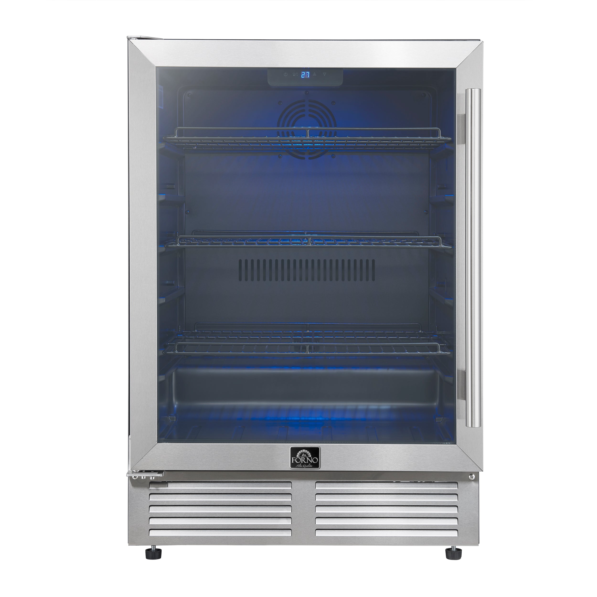 Forno Frescolino 24 Inch Beverage Cooler, Stainless Steel, with LED Lighting, Triple Glass Door, 188 Can Capacity, Built-In or Freestanding - BonPrix Électroménagers