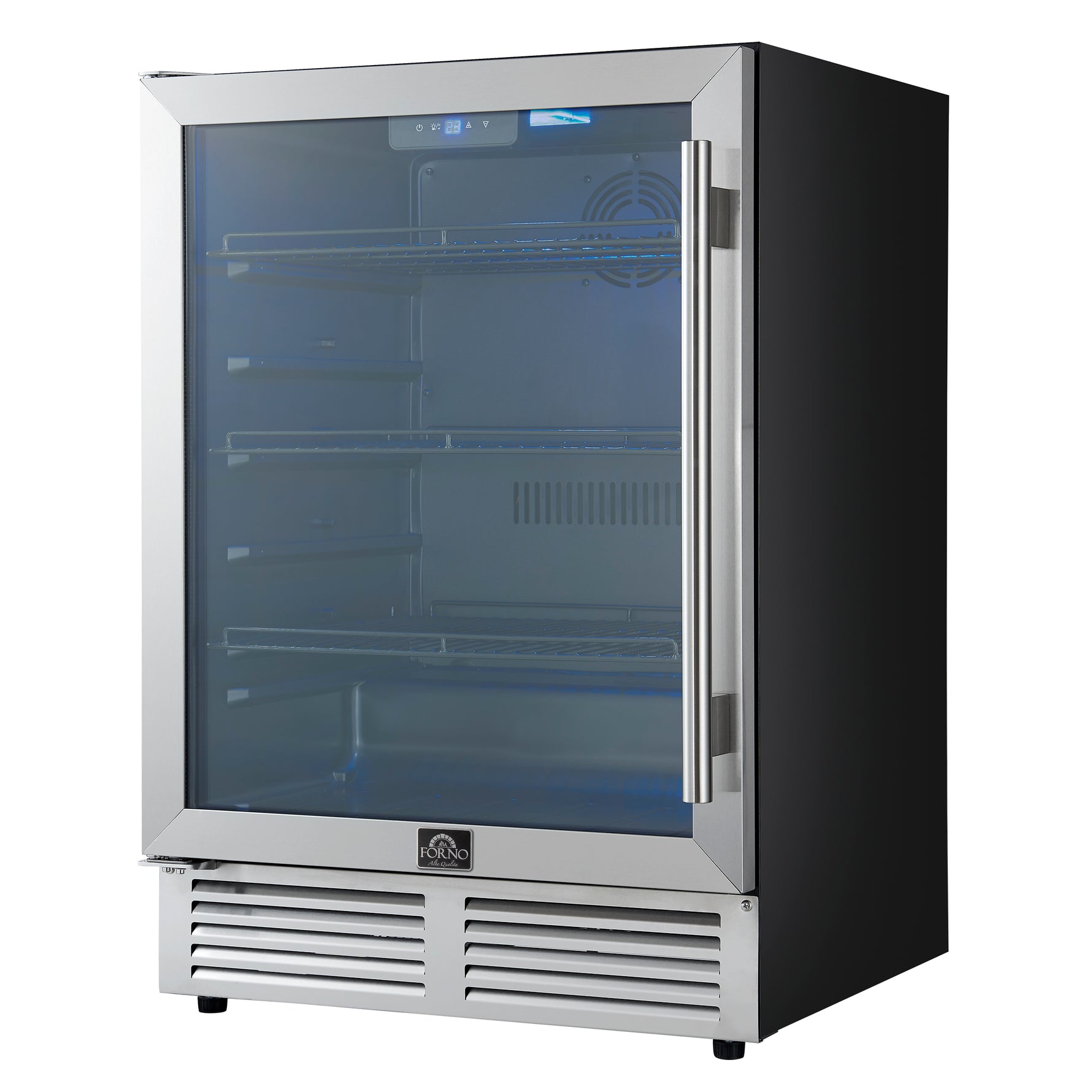 Forno Frescolino 24 Inch Beverage Cooler, Stainless Steel, with LED Lighting, Triple Glass Door, 188 Can Capacity, Built-In or Freestanding - BonPrix Électroménagers